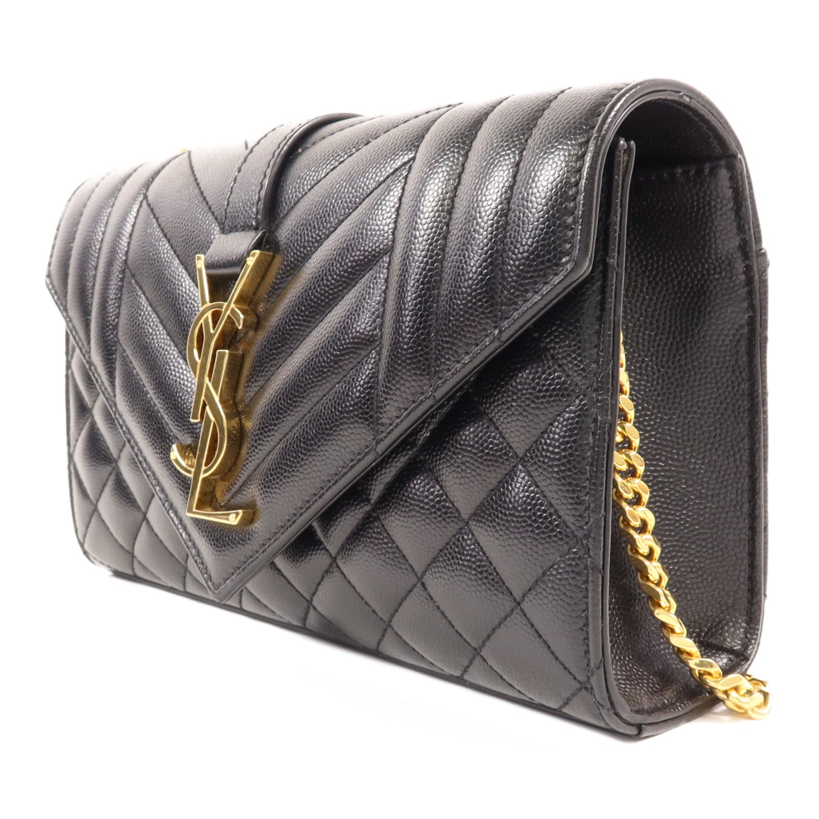 SAINT LAURENT 牛皮皮革Small Envelope金扣鏈帶肩背袋