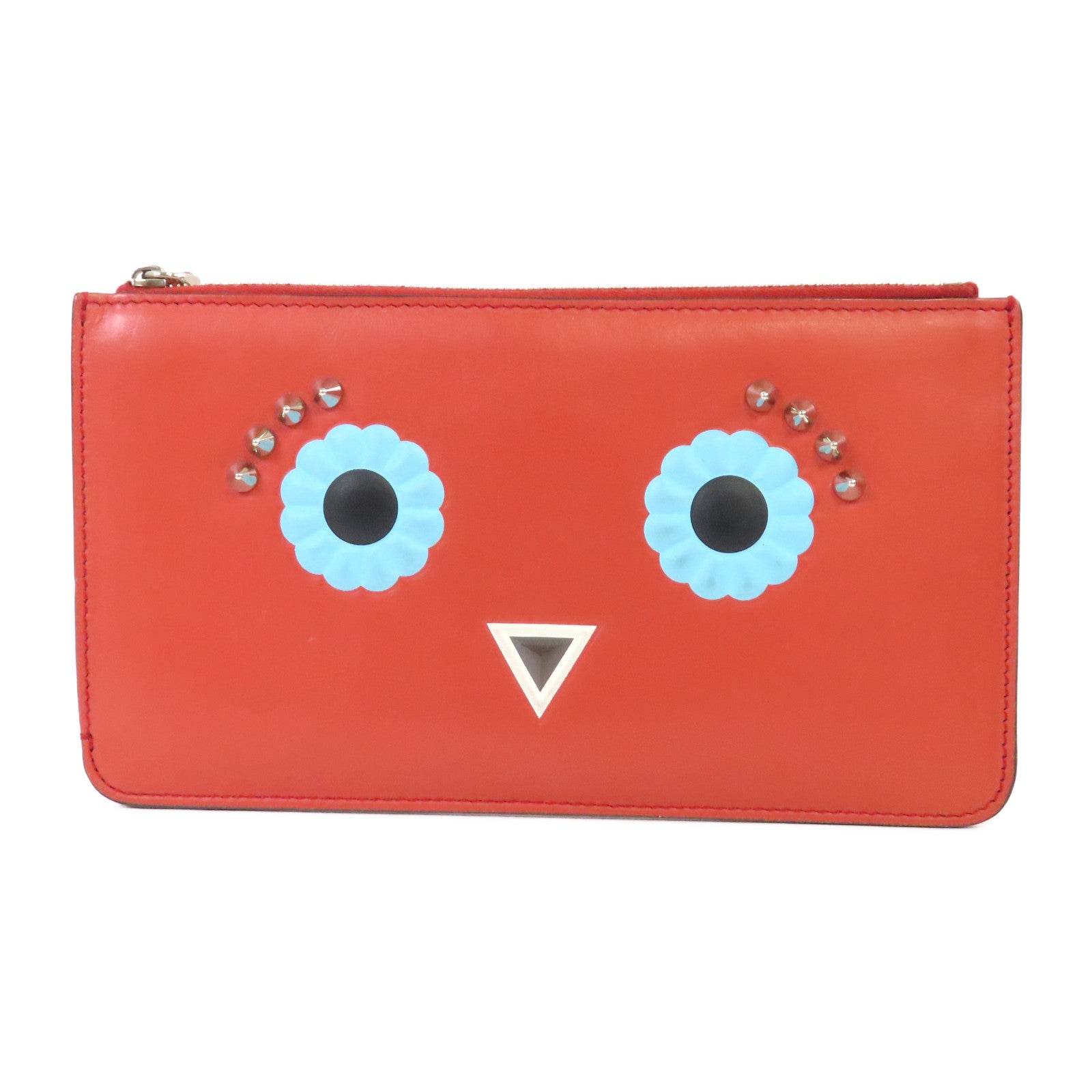 FENDI 【激減優惠】皮革Pouch銀扣手拿包紅色