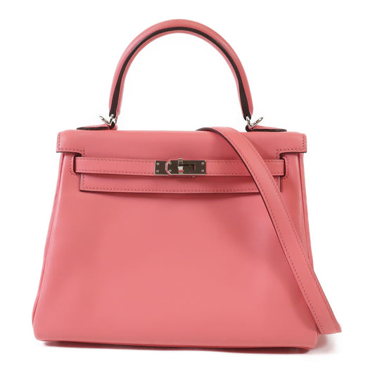 HERMES Swift皮革Kelly 25銀扣手挽肩背兩用袋Rose Ete