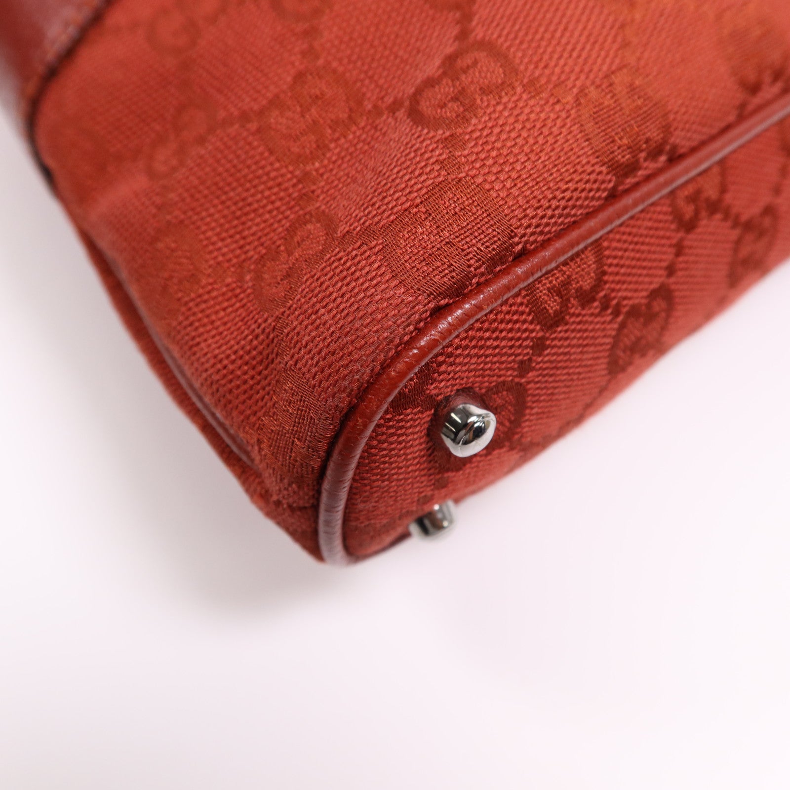 GUCCI 帆布/皮革Tote Bag銀扣肩背袋