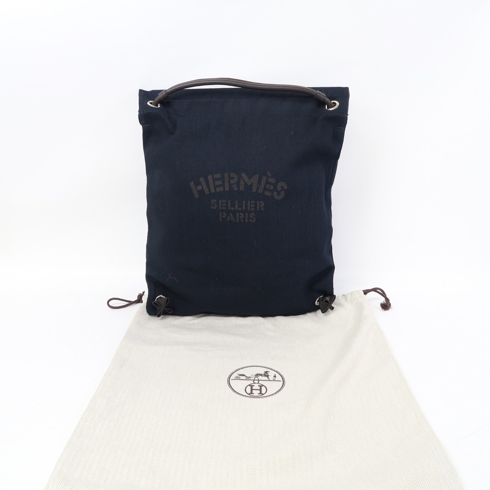 HERMES 帆布Maline銀扣背包深藍色