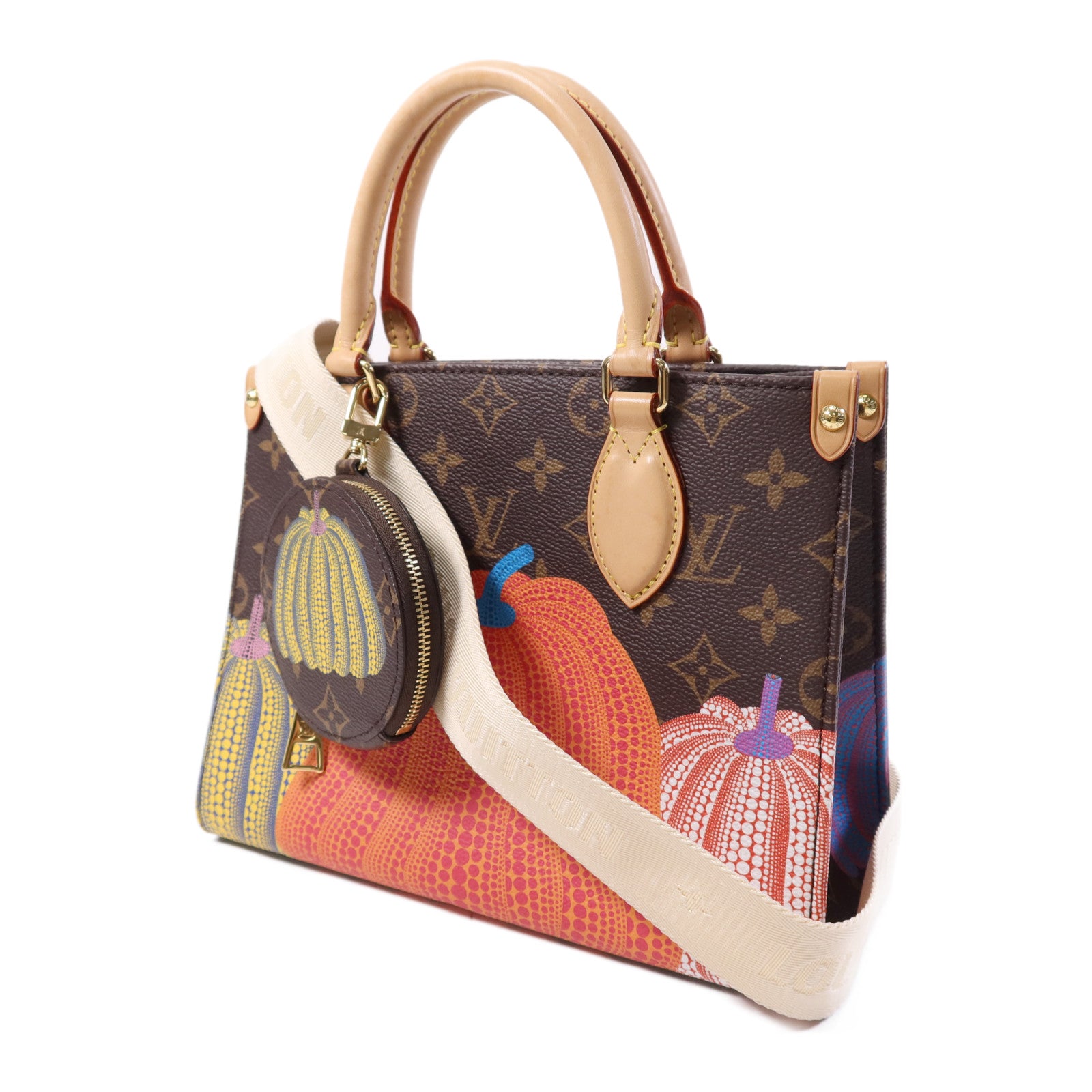 LOUIS VUITTON Monogram LVxYayoi Kusama On The Go PM金扣手挽肩背兩用袋