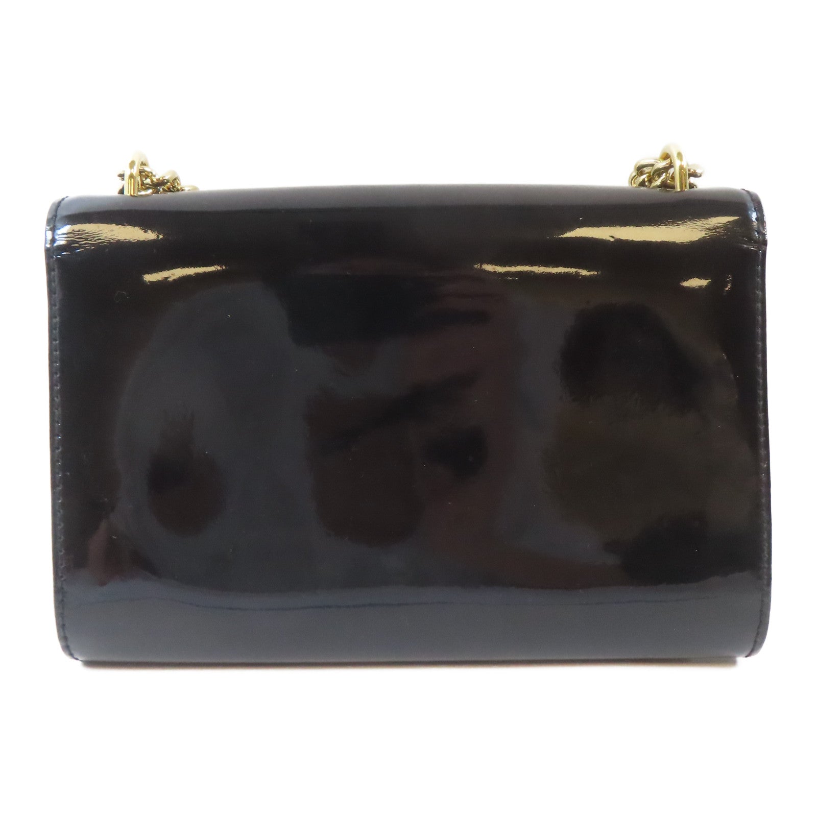 LOUIS VUITTON 漆皮皮革Pochette Louise MM金扣鏈帶肩背袋黑色