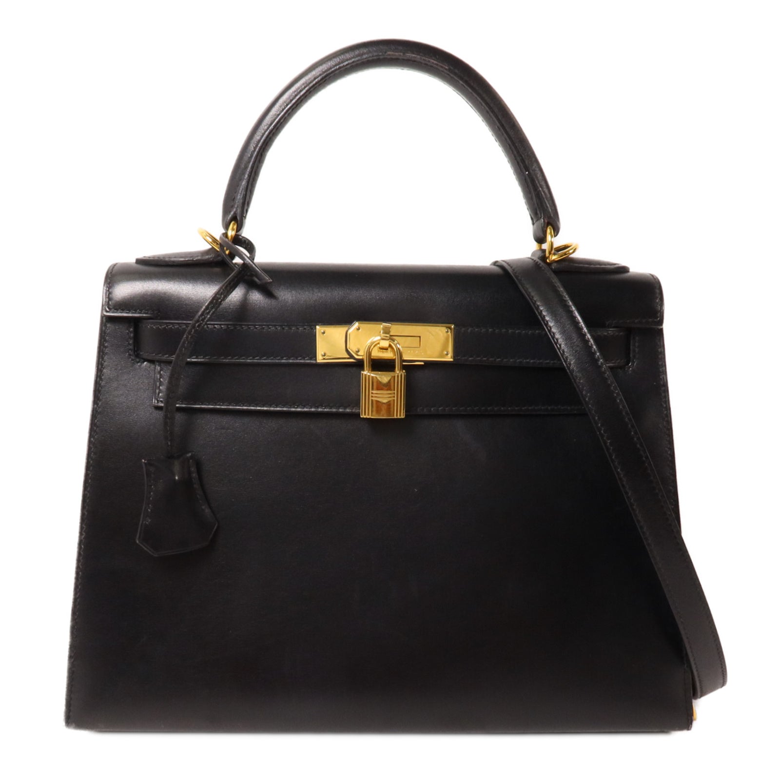 HERMES Box Calf皮革Kelly 28手挽肩背兩用袋Noir