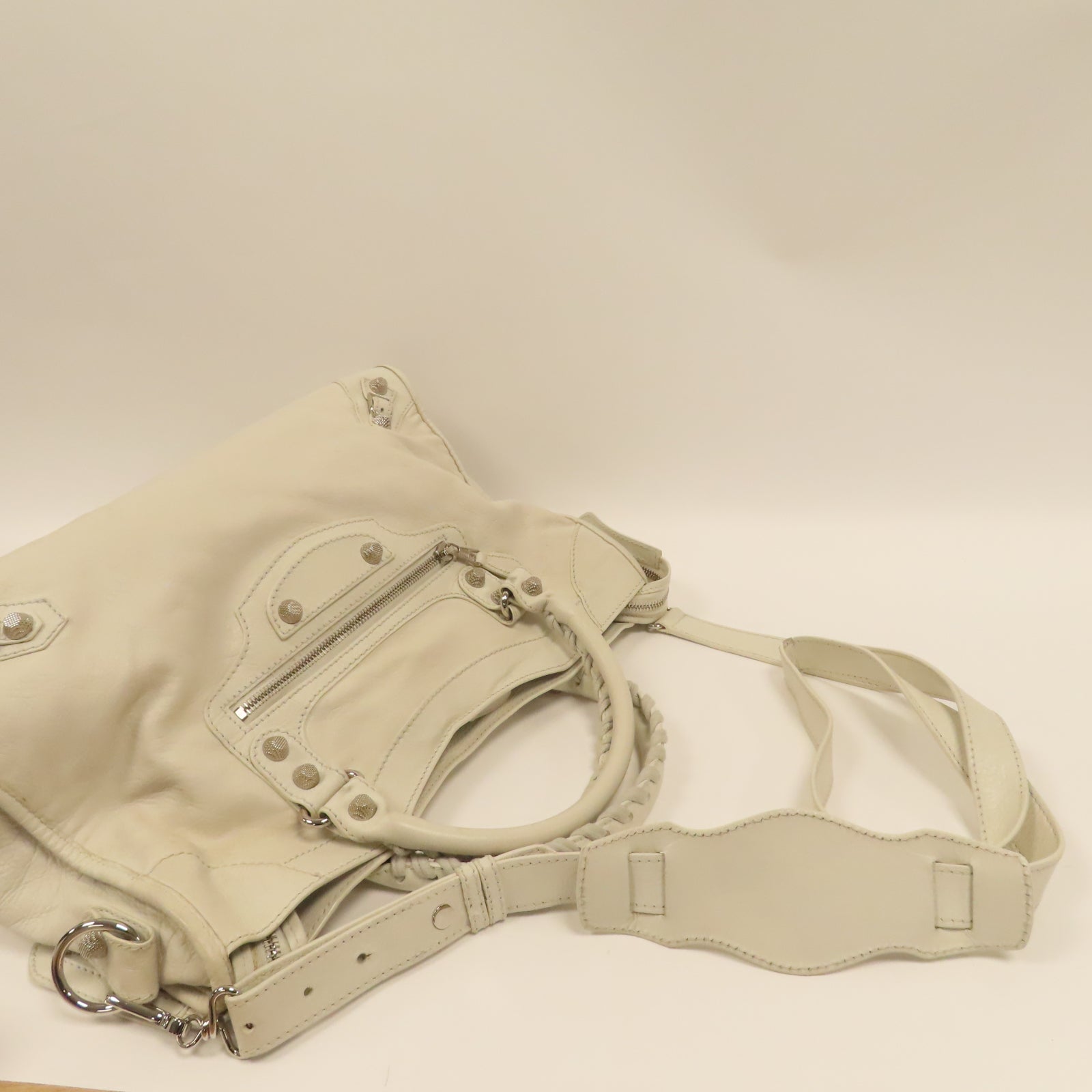 BALENCIAGA 羊皮皮革City銀扣手挽肩背兩用袋白色