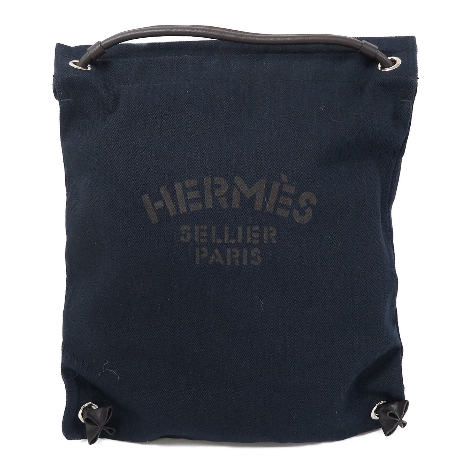 HERMES 帆布Maline銀扣背包深藍色