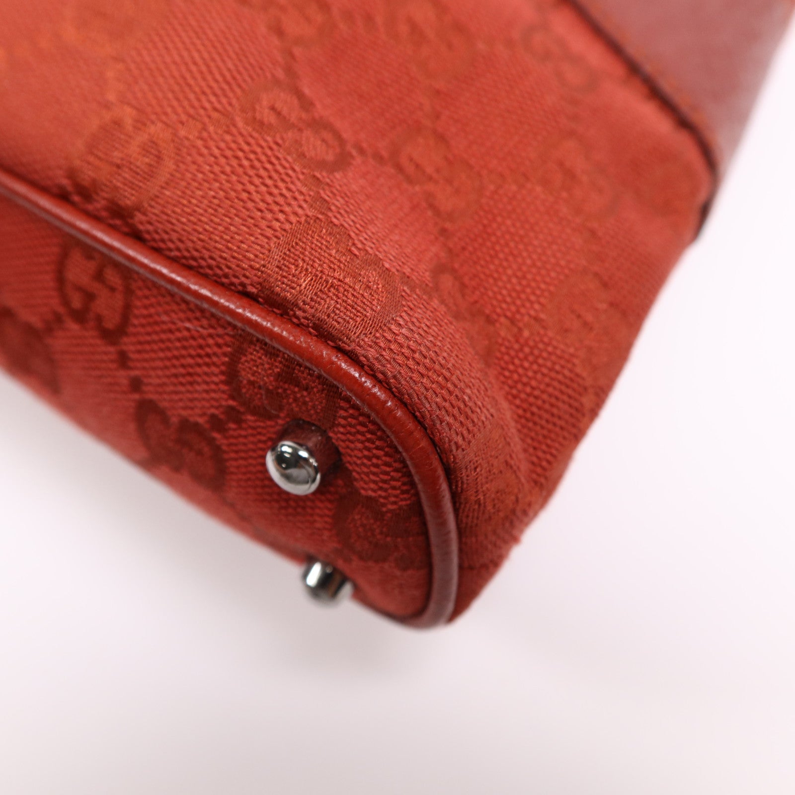 GUCCI 帆布/皮革Tote Bag銀扣肩背袋