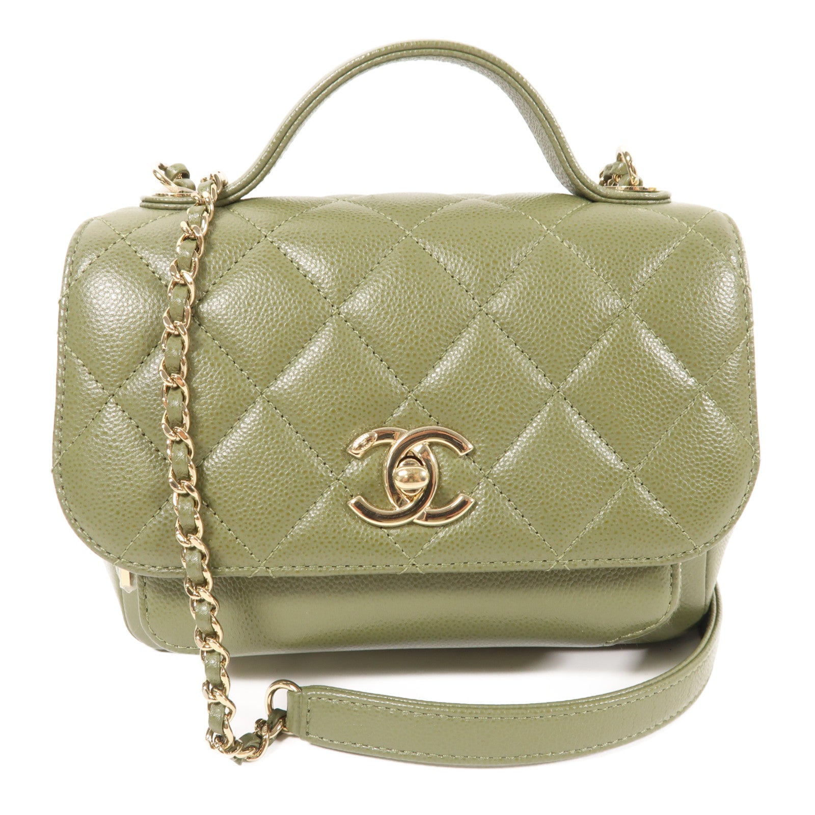 CHANEL CC GHW Business Affinity Bag 2 Way Bag Calfskin Leather Khaki