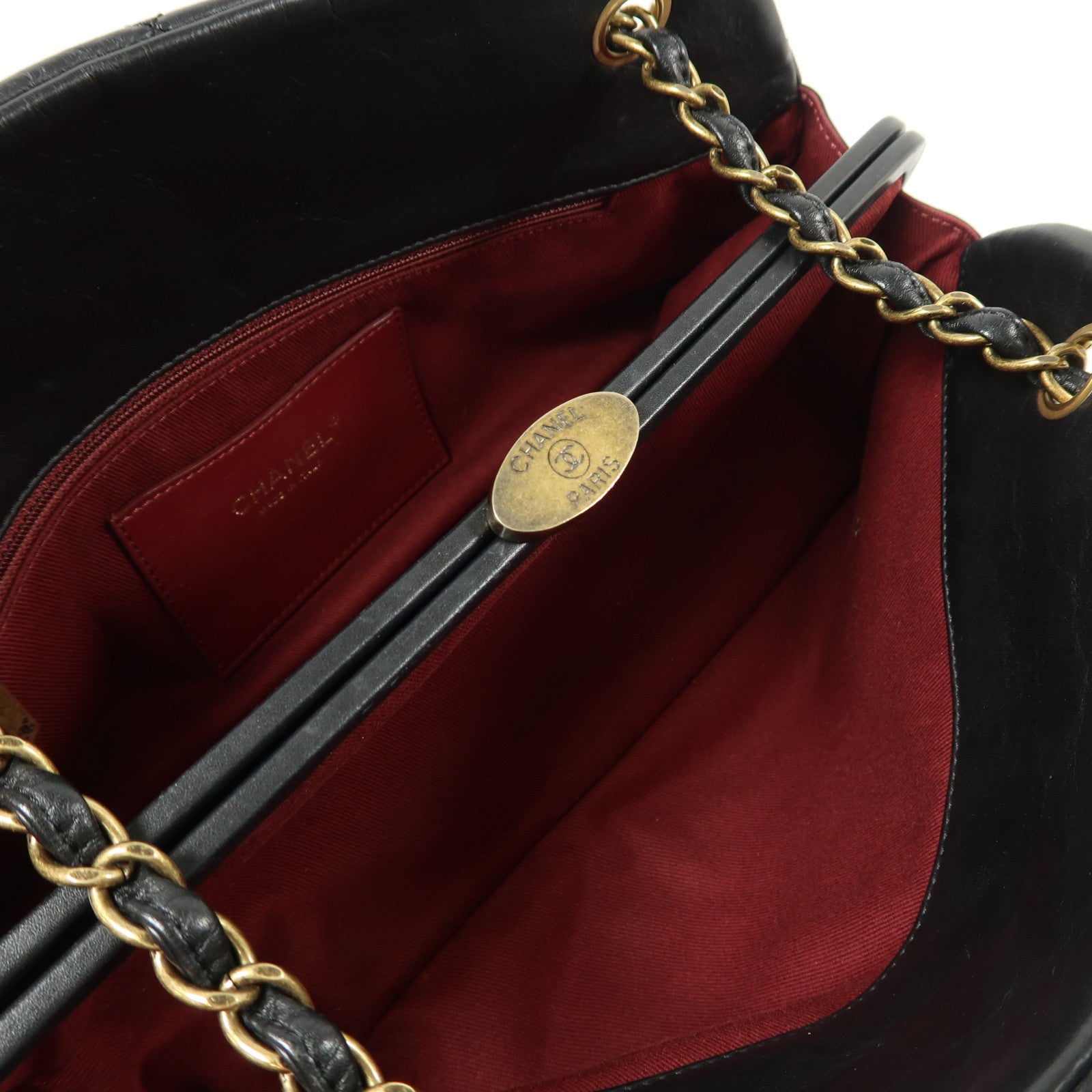 CHANEL 牛皮皮革Shoulder Bag金扣鏈帶肩背袋