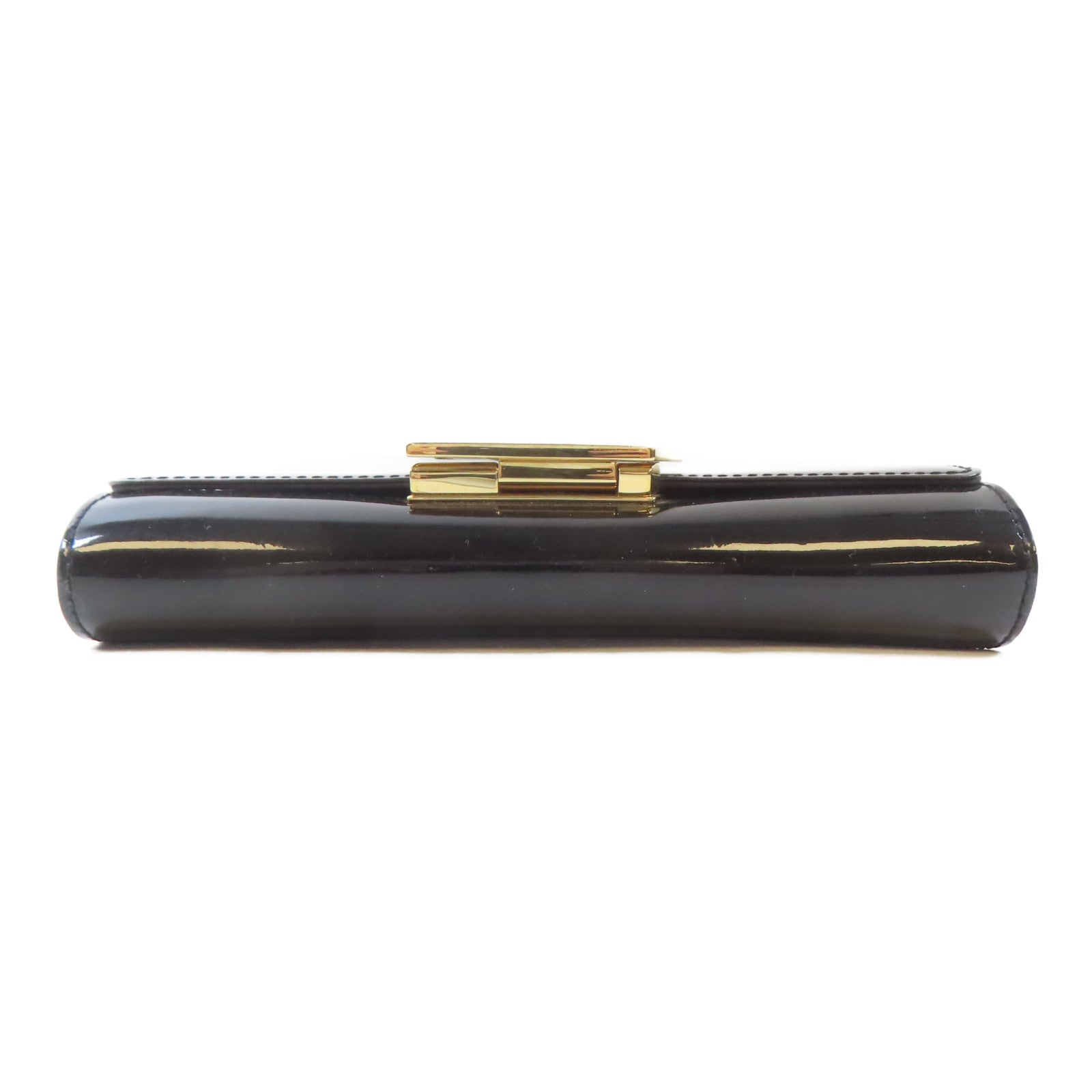 LOUIS VUITTON 漆皮皮革Pochette Louise MM金扣鏈帶肩背袋黑色