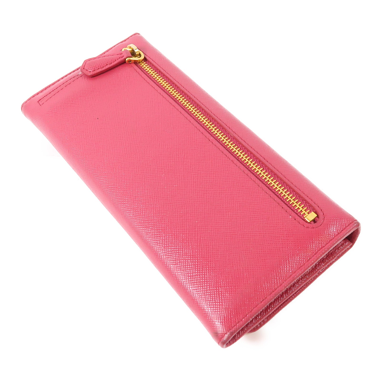 PRADA GHW Long Wallet Calfskin Leather Red