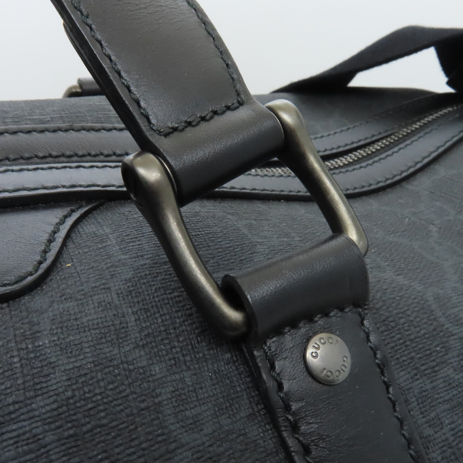 GUCCI 塗層帆布2way Shoulder Bag銀扣手挽肩背兩用袋黒色
