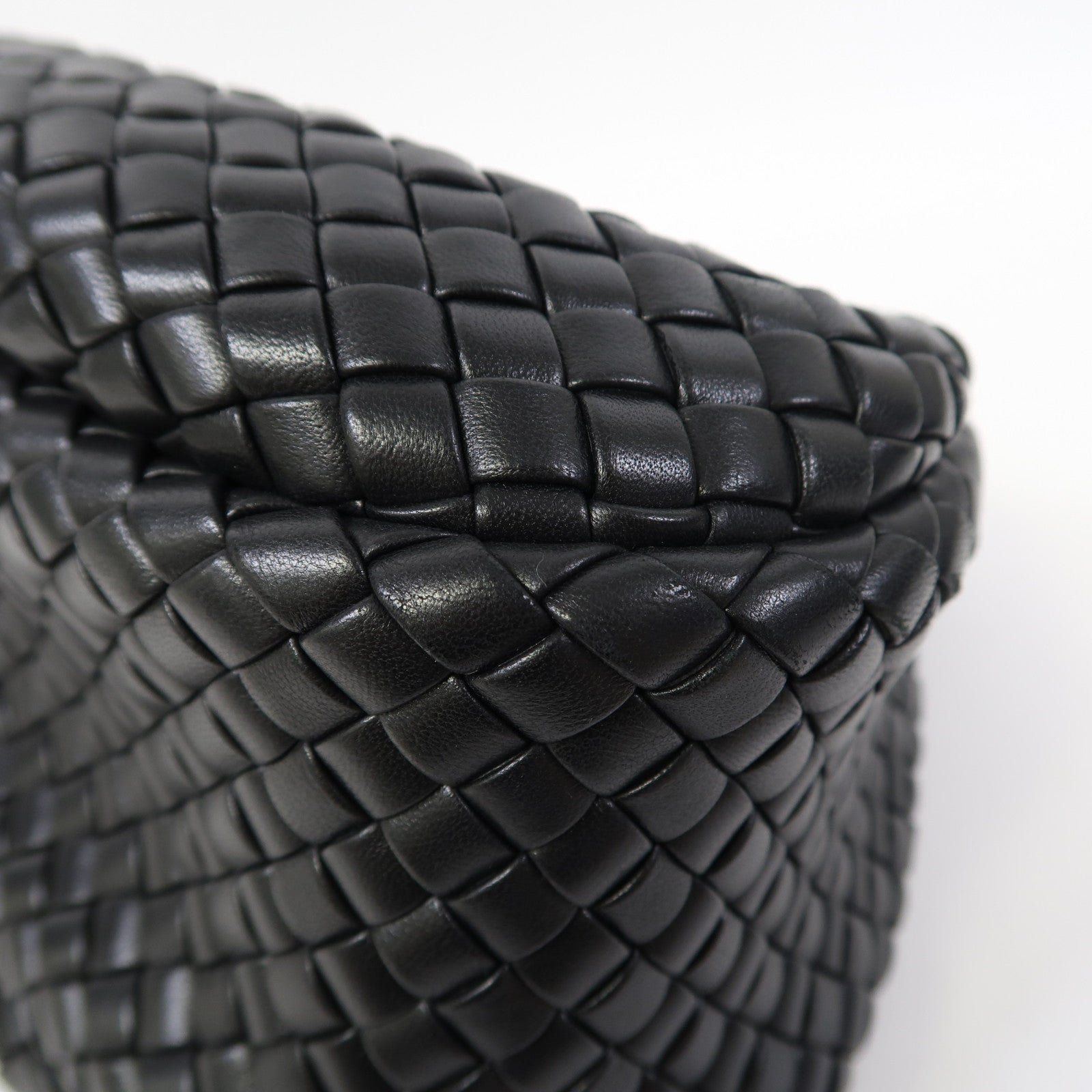 BOTTEGA VENETA 織紋牛皮皮革Hand Bag金扣手挽袋黑色