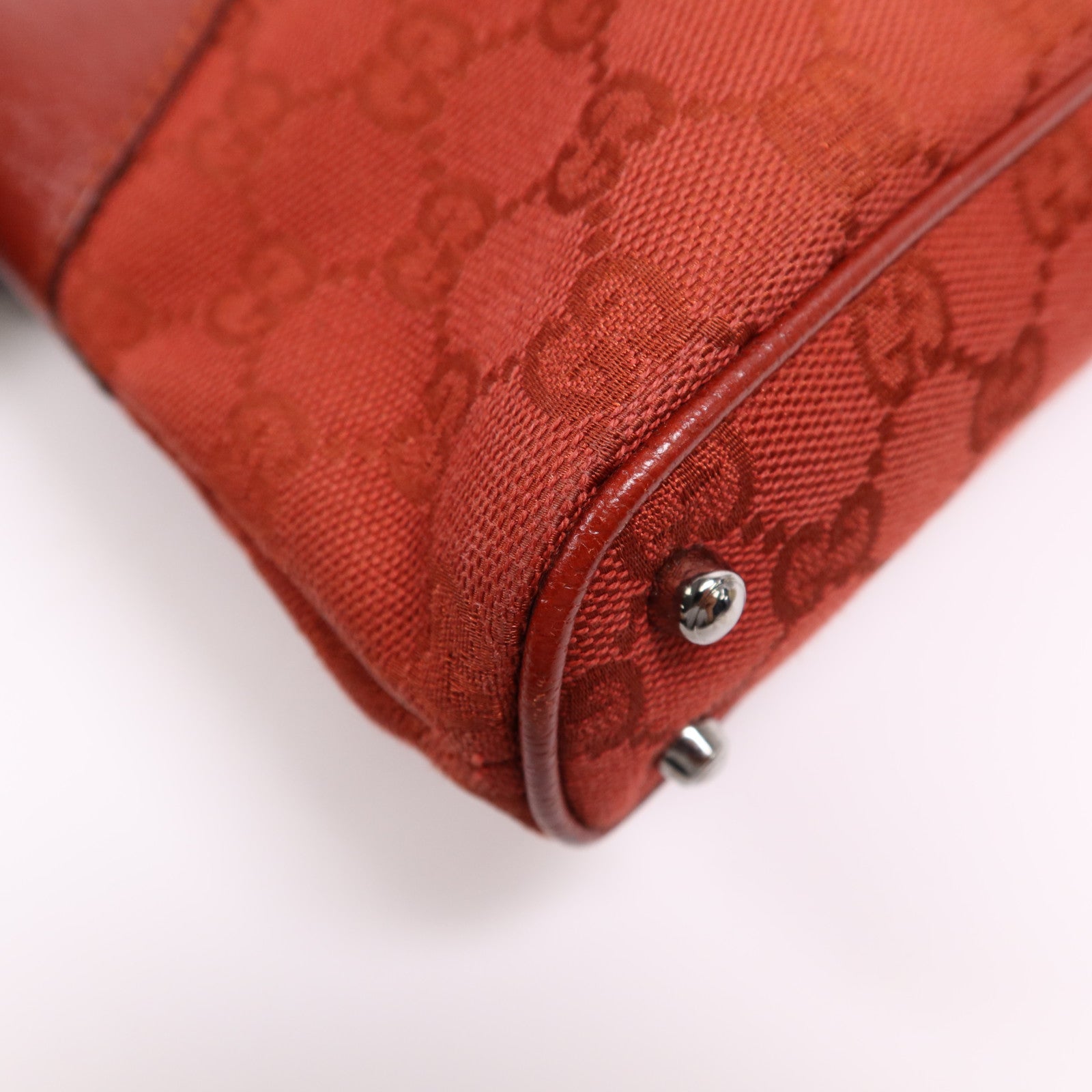 GUCCI 帆布/皮革Tote Bag銀扣肩背袋