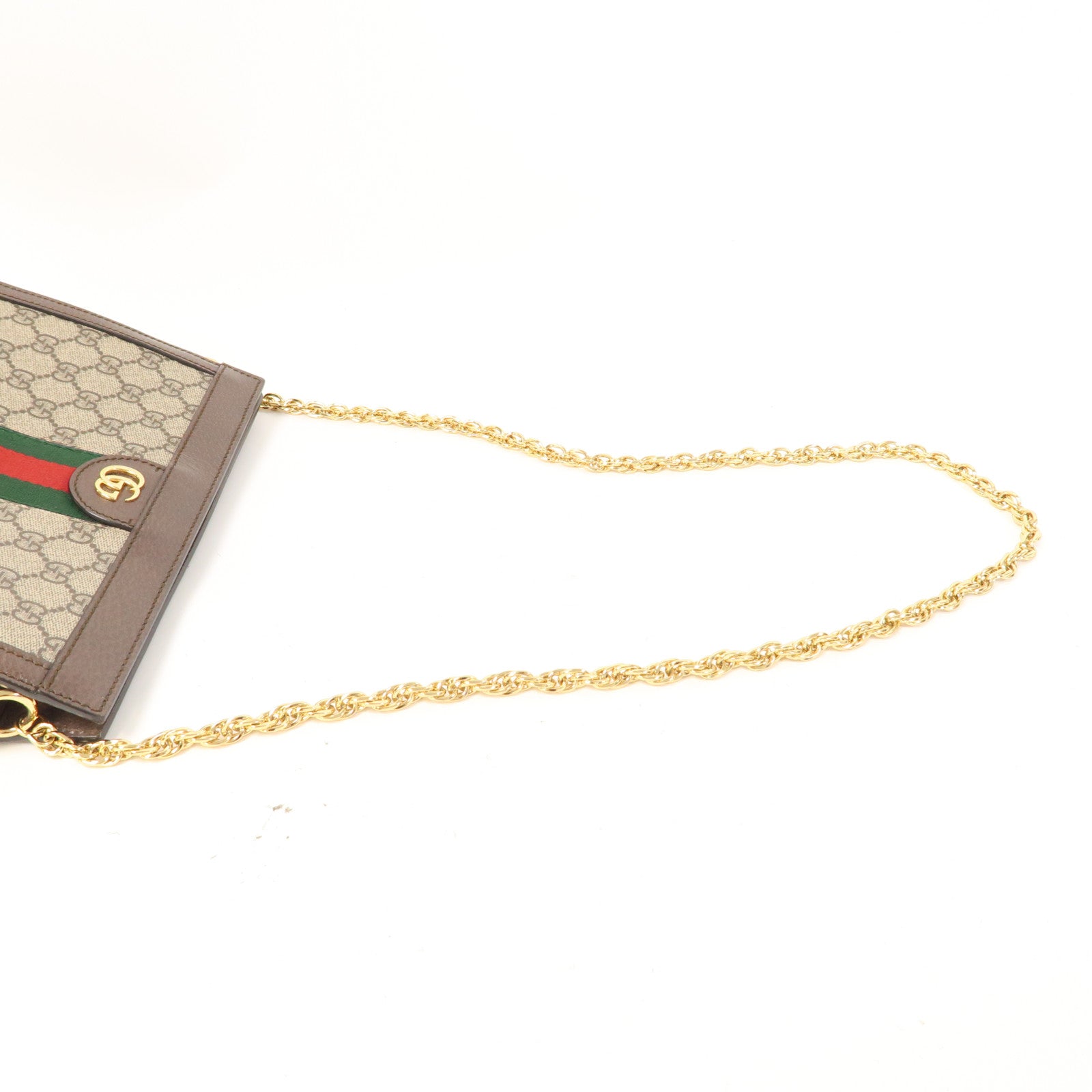 GUCCI 【激減優惠】塗層帆布Ophidia GG Chain金扣鏈帶肩背袋啡色