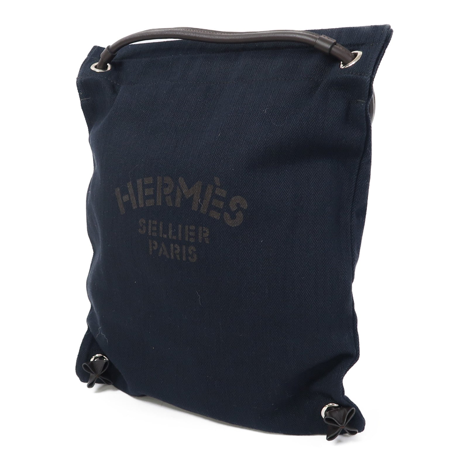 HERMES 帆布Maline銀扣背包深藍色