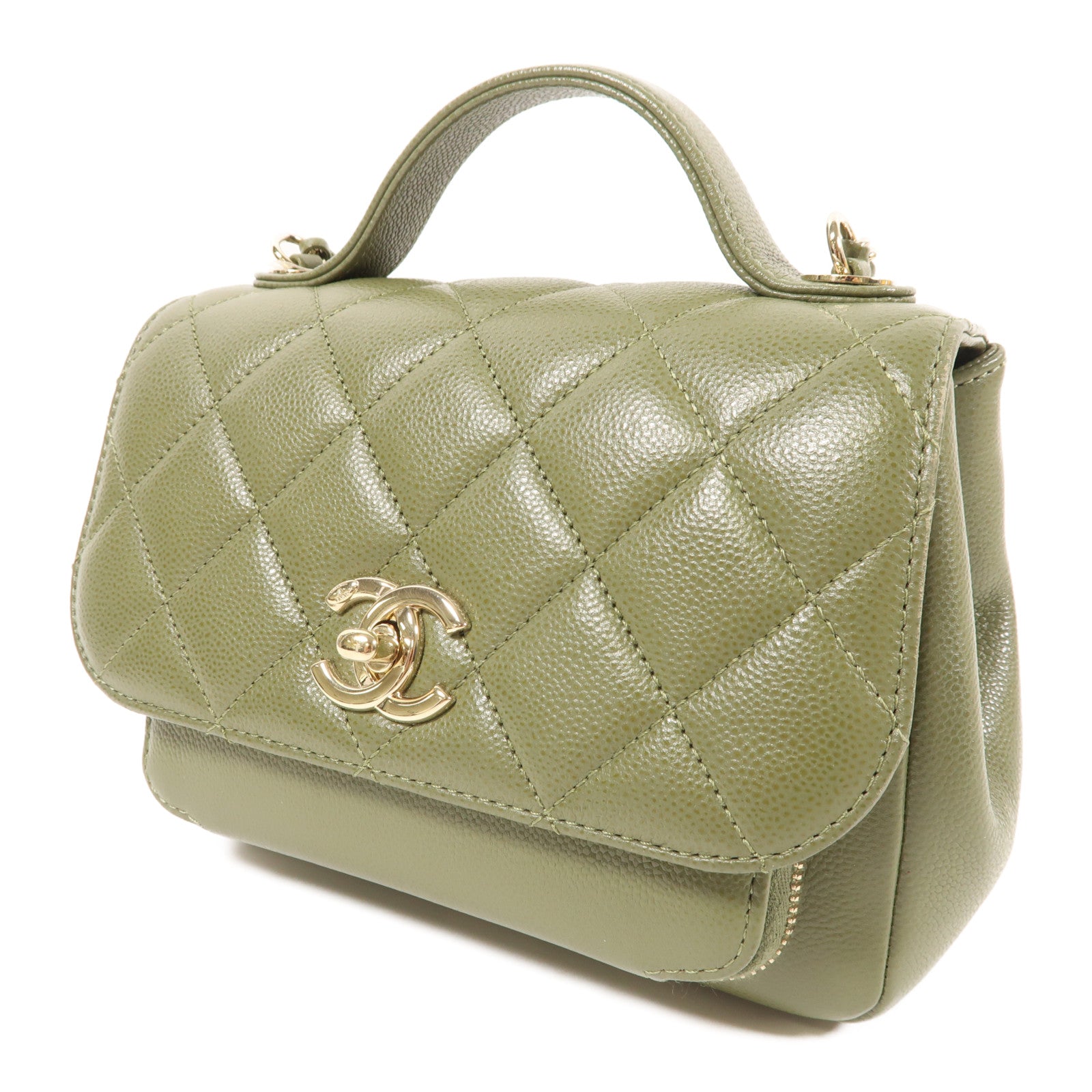 CHANEL CC GHW Business Affinity Bag 2 Way Bag Calfskin Leather Khaki