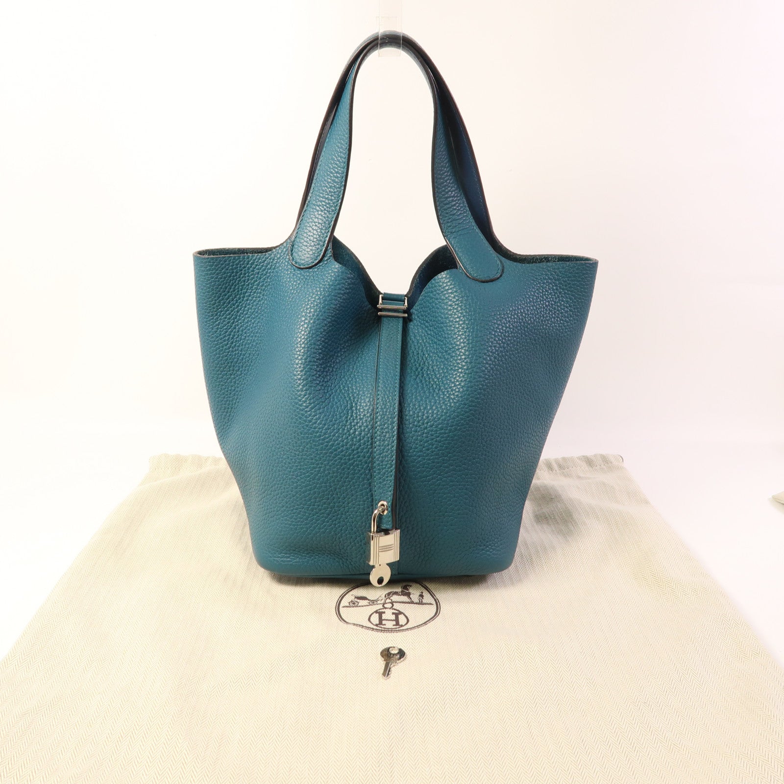 HERMES 皮革Picotin MM銀扣手挽袋Vert Bosphore