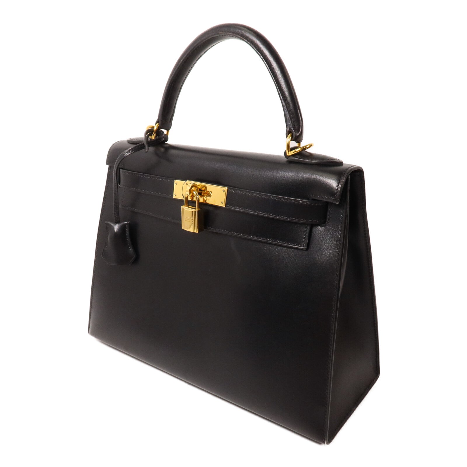 HERMES Box Calf皮革Kelly 28手挽肩背兩用袋Noir