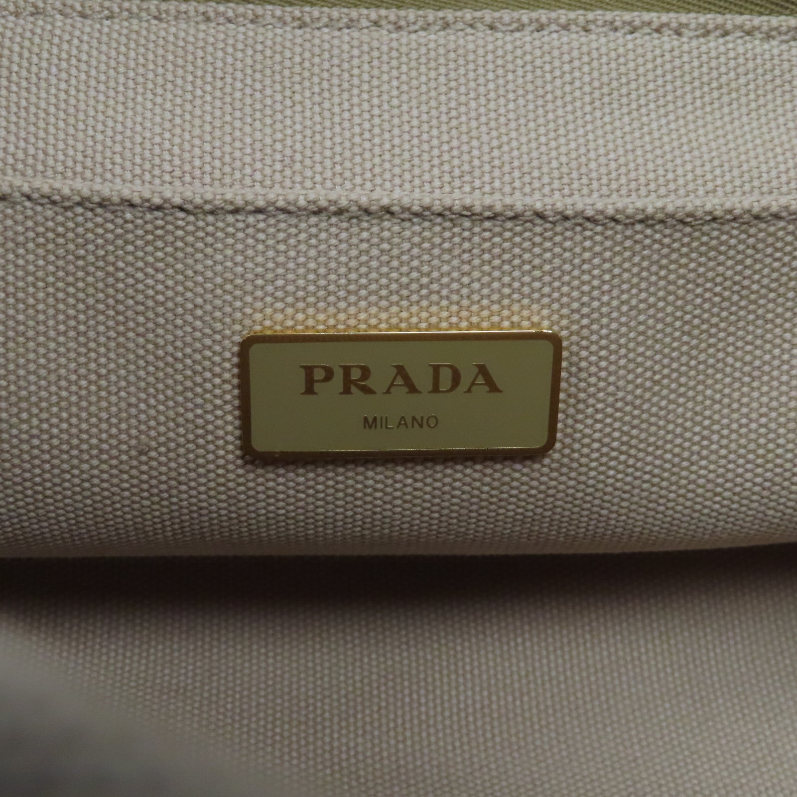 PRADA 帆布Canapa Tote Bag金扣手挽肩背兩用袋米色