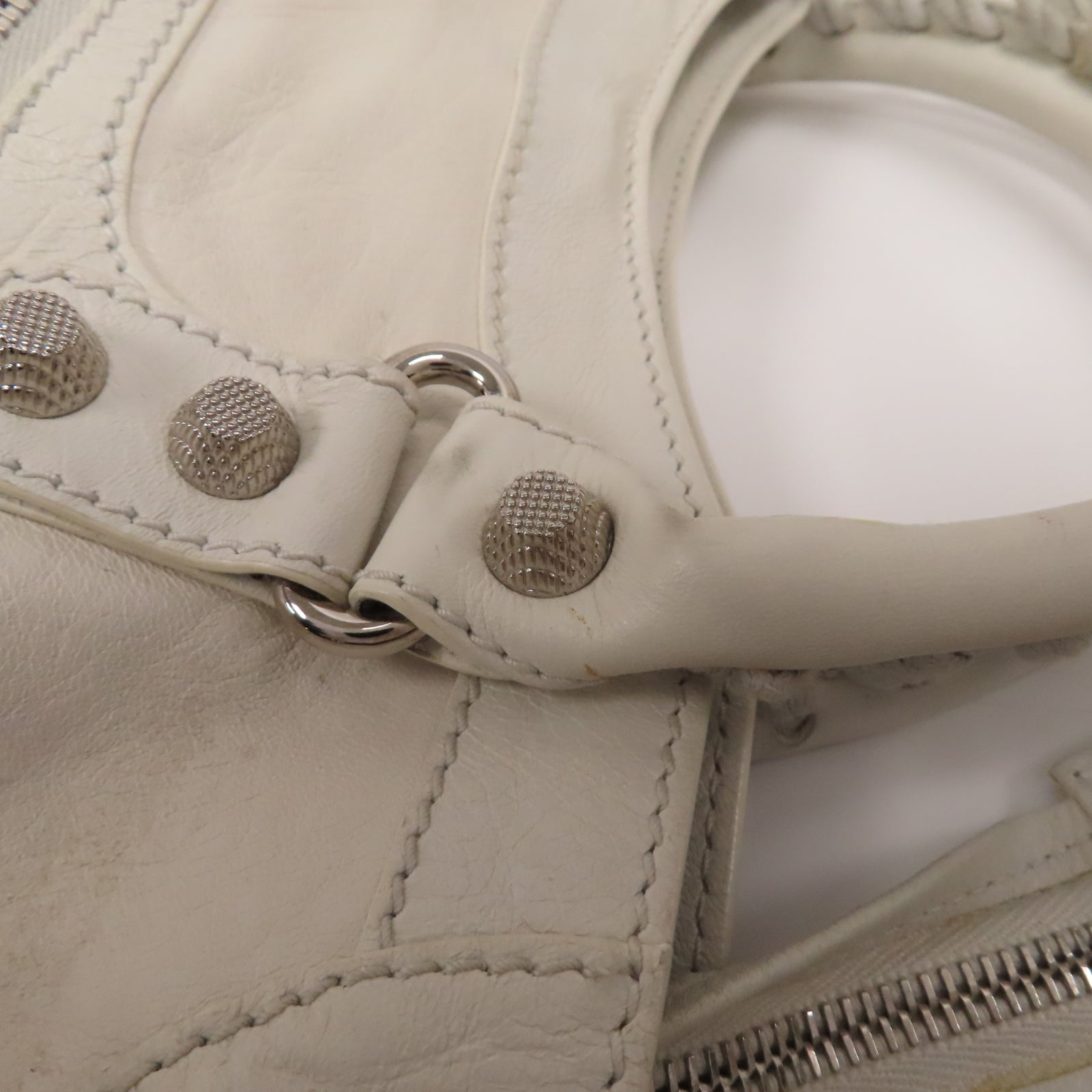 BALENCIAGA 羊皮皮革City銀扣手挽肩背兩用袋白色