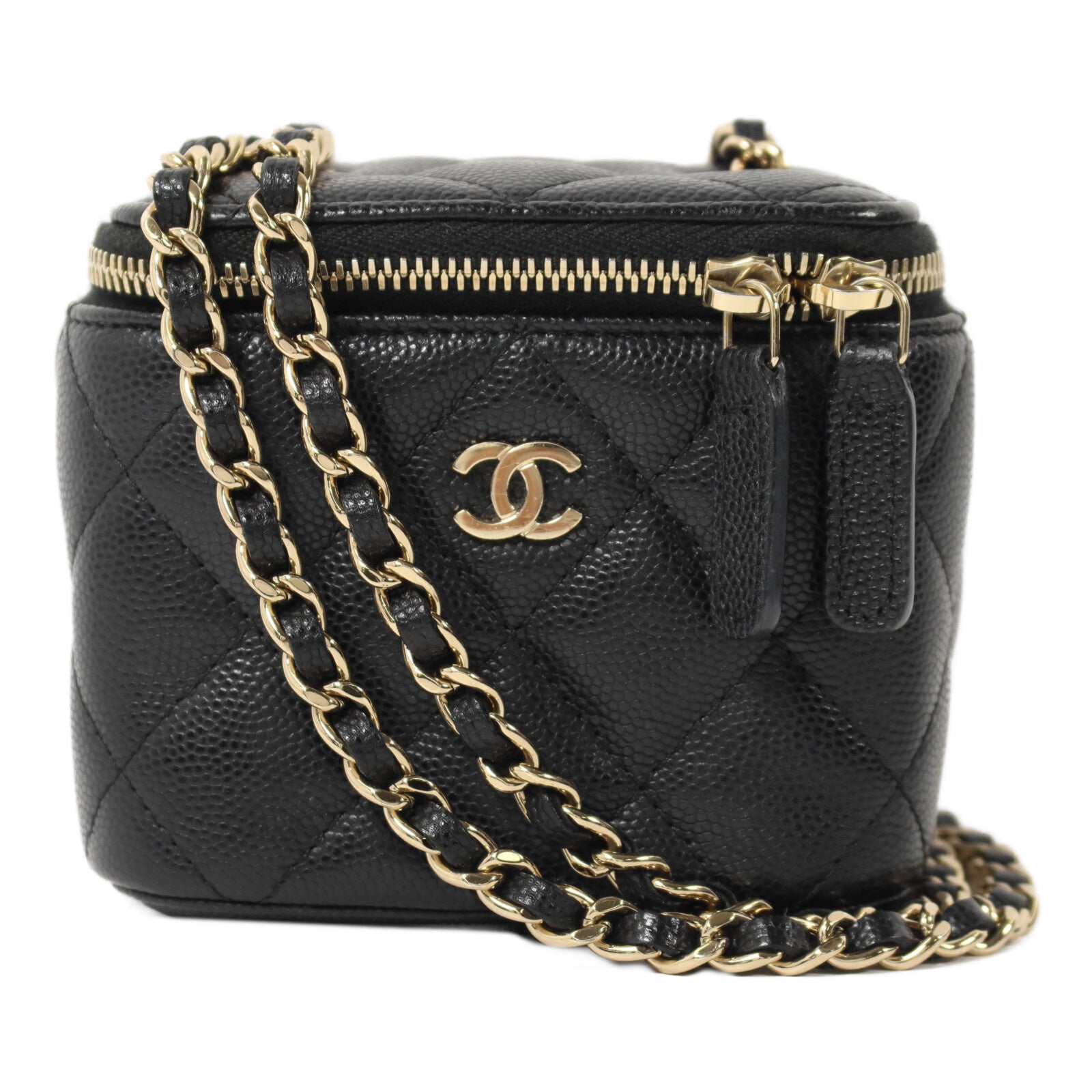 CHANEL 牛皮皮革Vanity Case鏈帶肩背袋