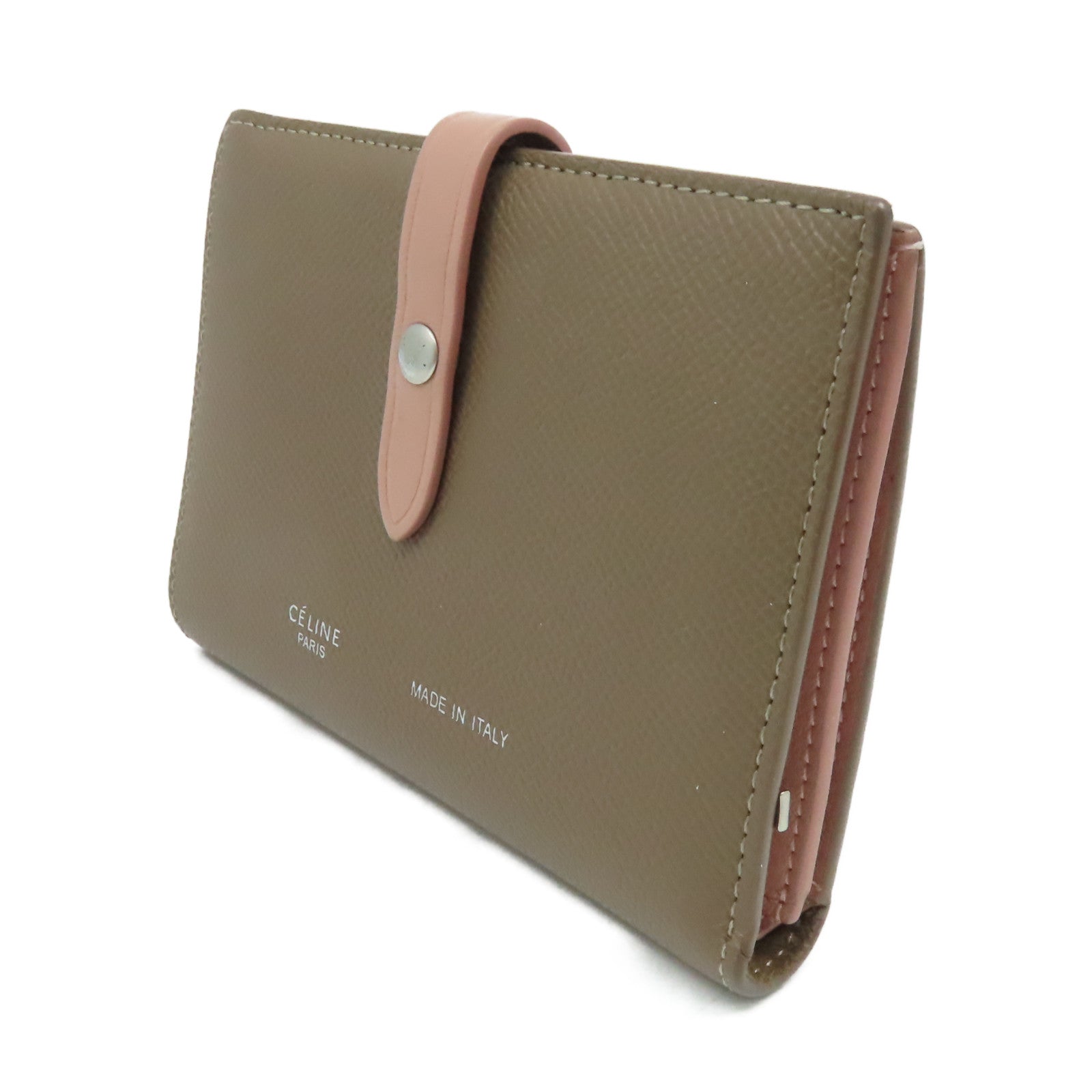 CELINE 【激減優惠】牛皮皮革Middle Wallet銀扣錢包啡色/粉紅色