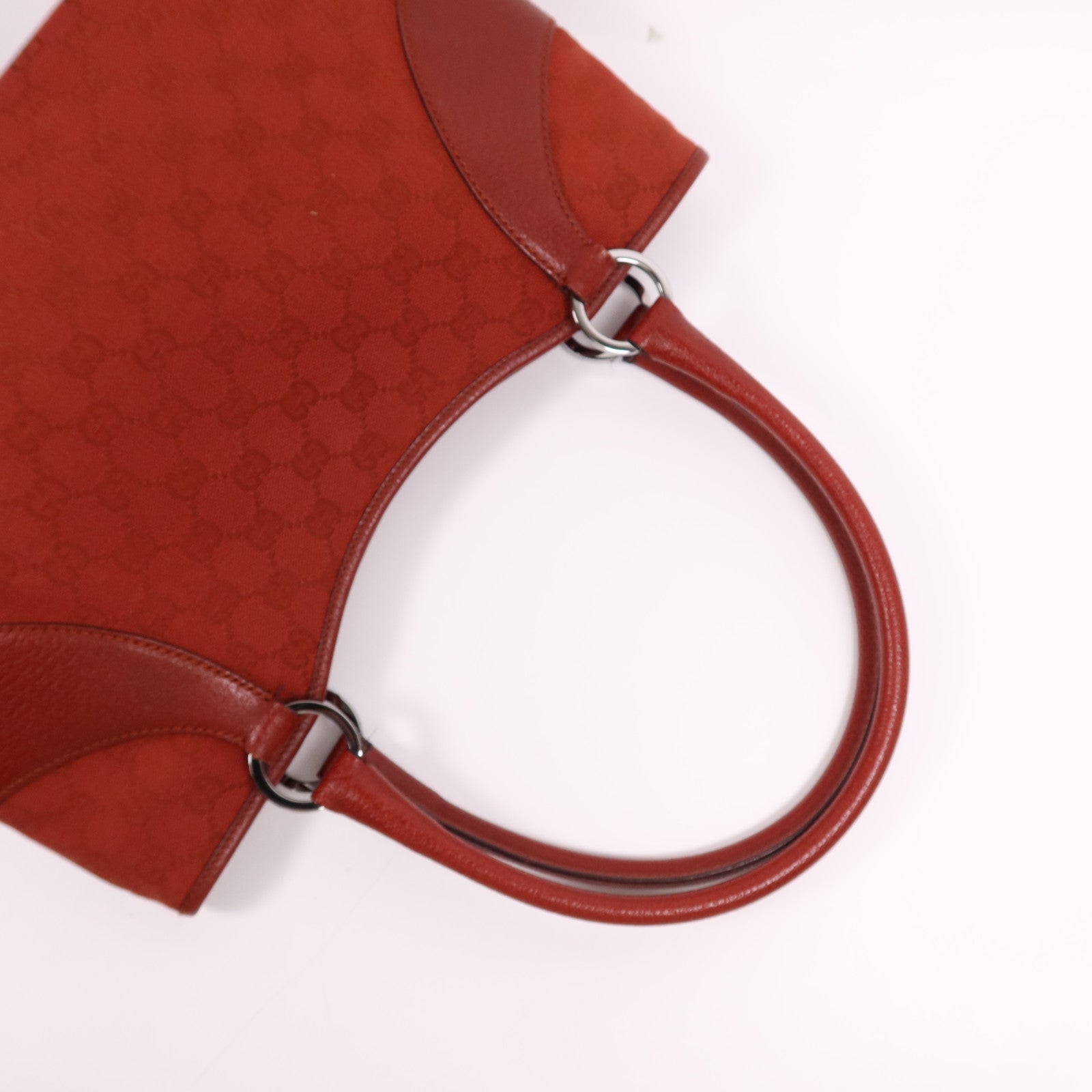 GUCCI 帆布/皮革Tote Bag銀扣肩背袋