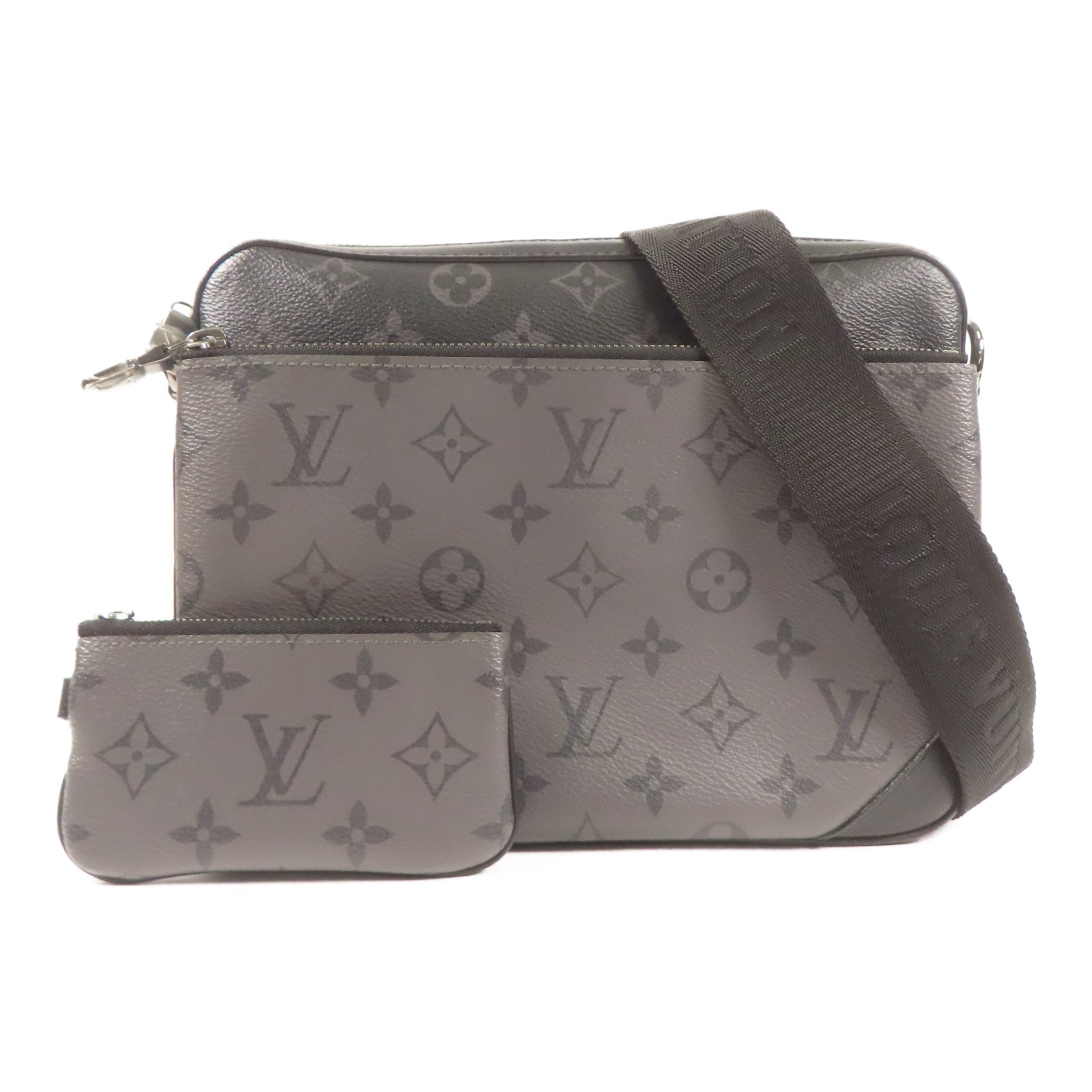 LOUIS VUITTON Monogram Eclipse Reverse Trio Messenger銀扣肩背袋