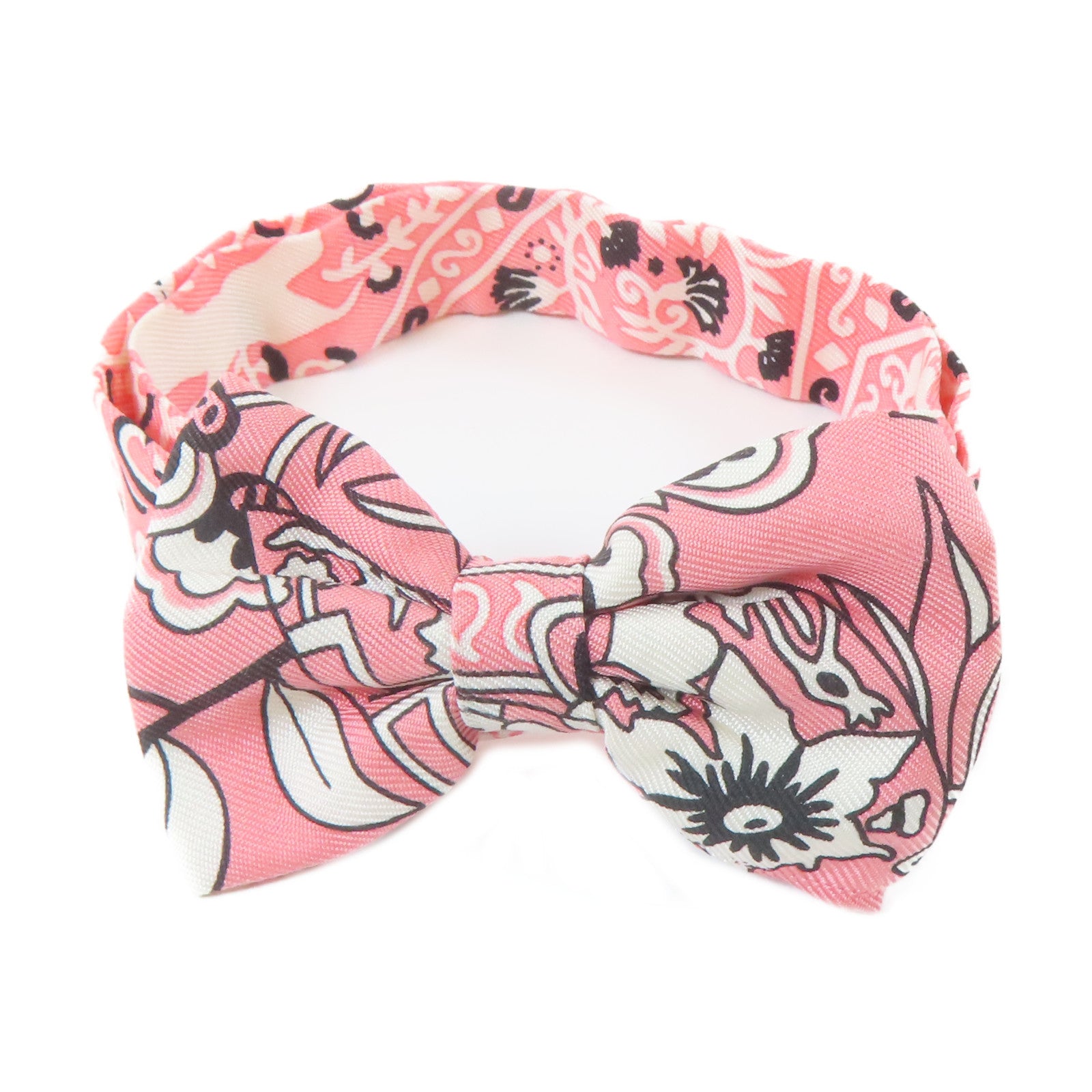 HERMES 絲質Mini Ribbon Bow領帶粉紅色