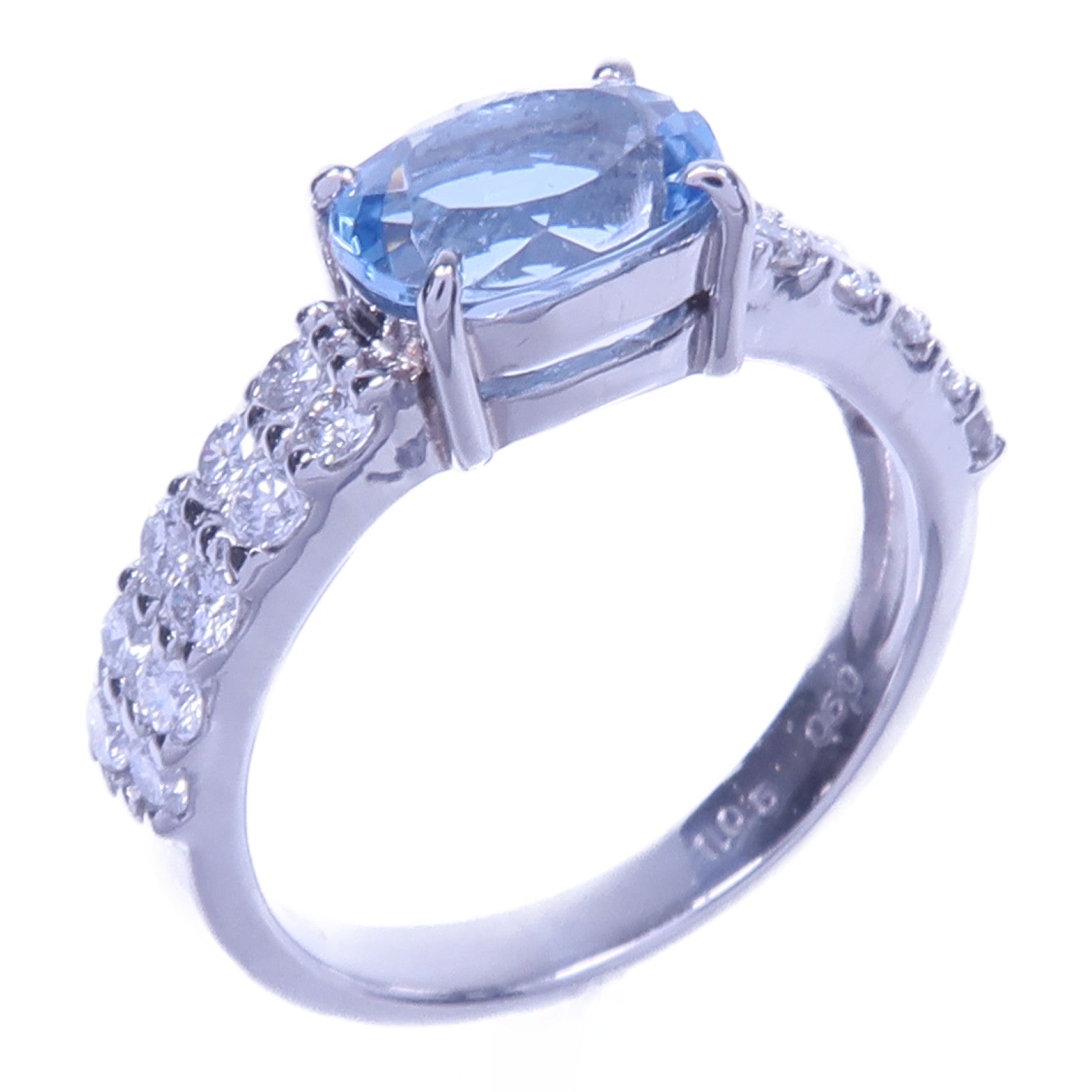 JEWELRY 【激減優惠】PT900鉑金Aquamarine Diamond Ring藍晶/鑽石戒指US#5.25