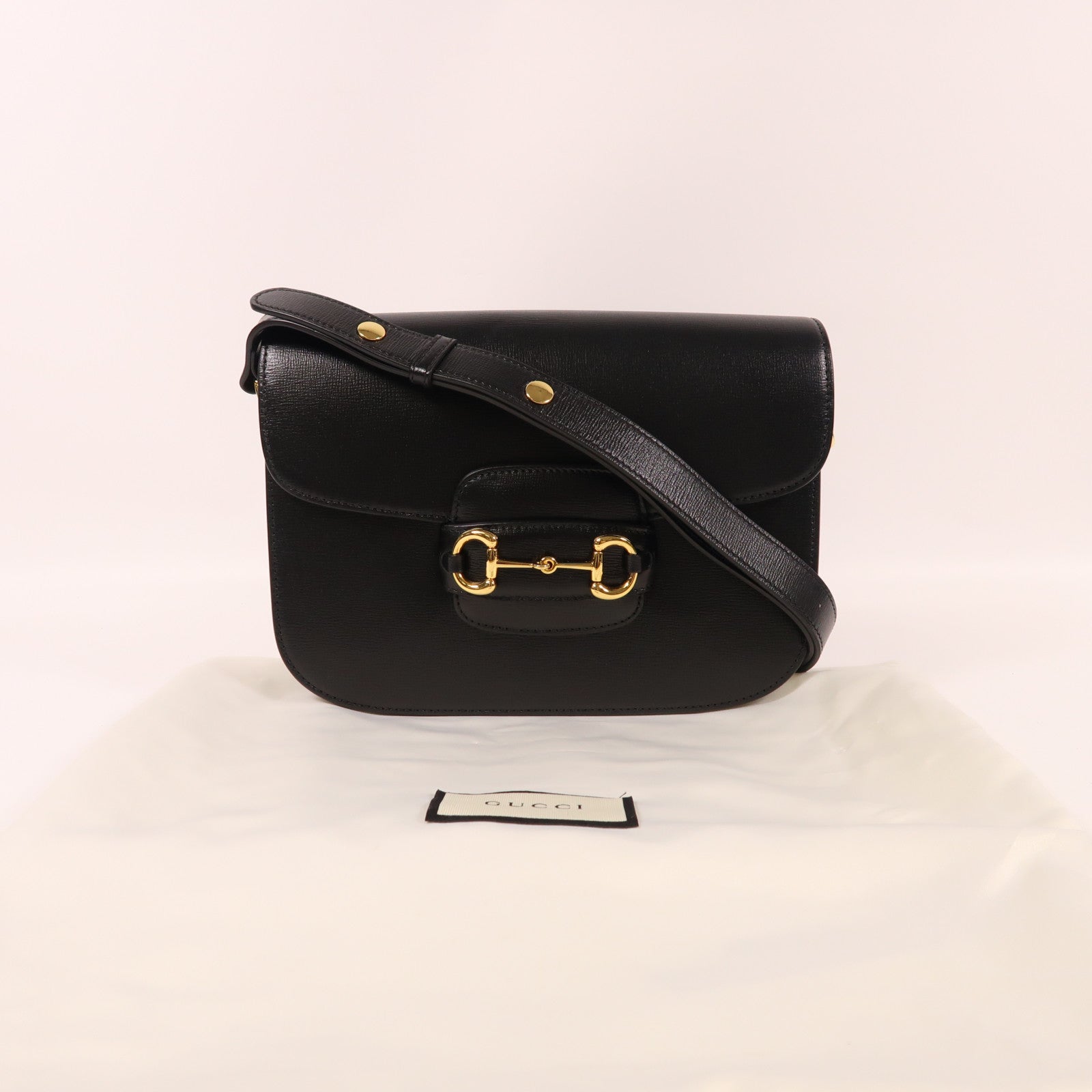 GUCCI 牛皮皮革Horsebit 1955金扣肩背袋黑色
