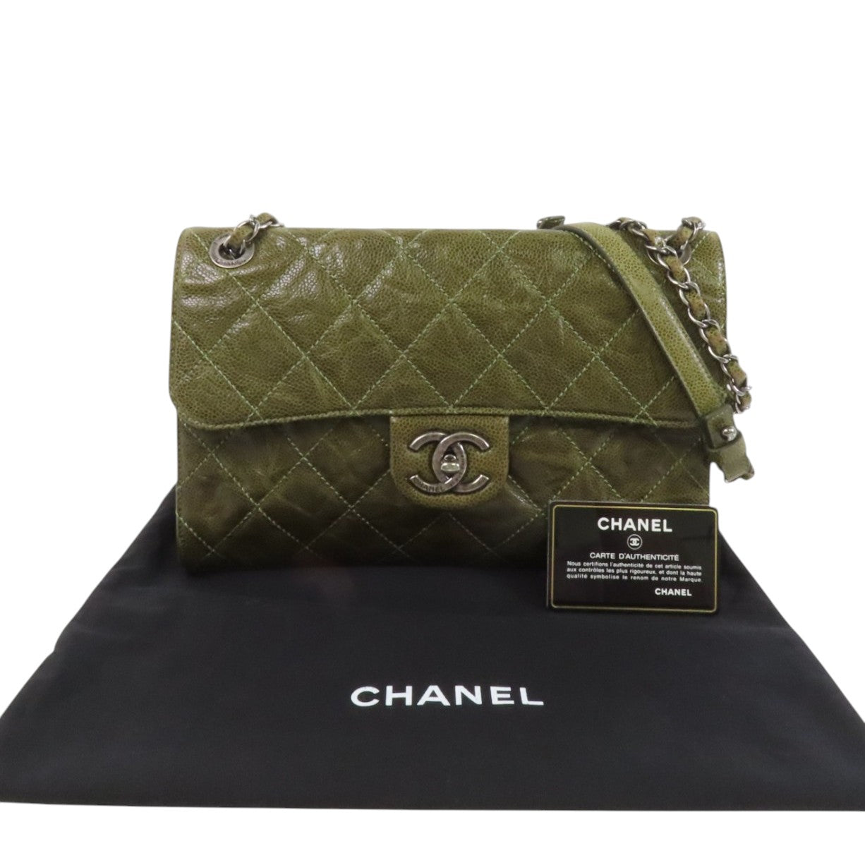 CHANEL 牛皮皮革Shoulder Bag銀扣鏈帶肩背袋