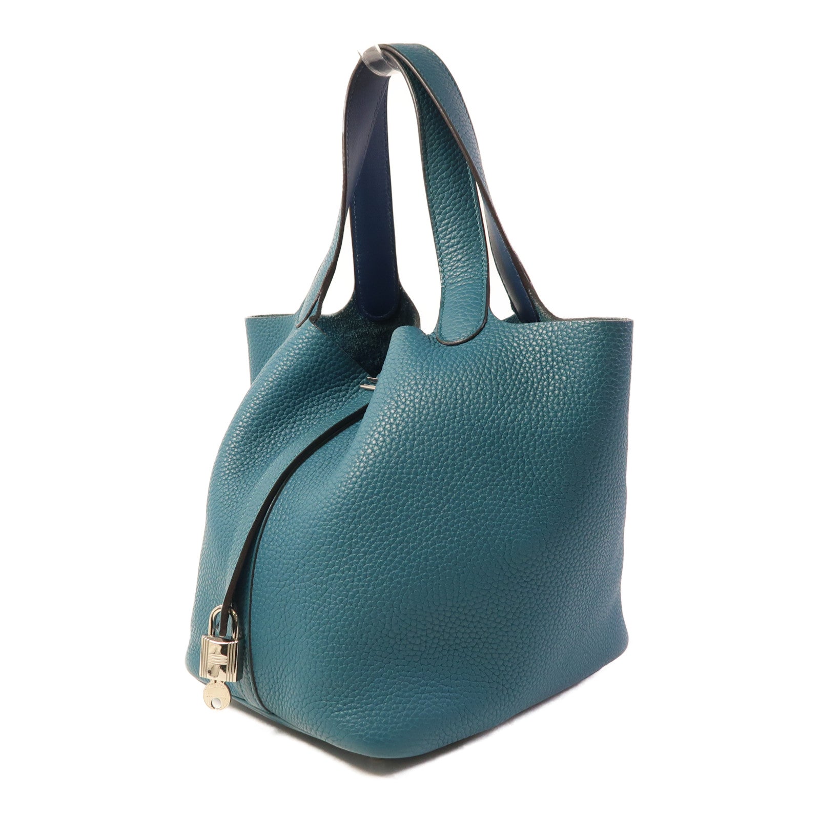 HERMES 皮革Picotin MM銀扣手挽袋Vert Bosphore