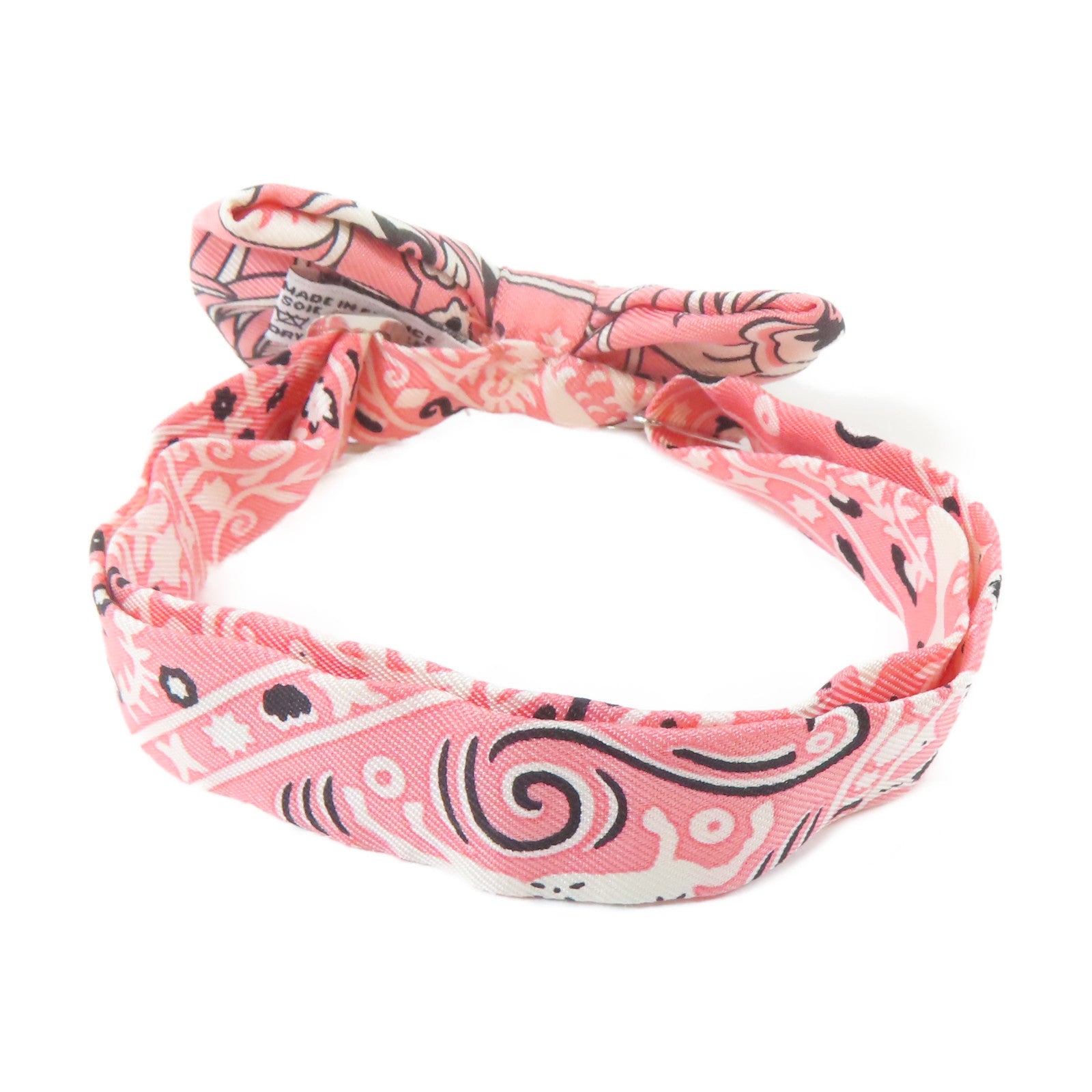 HERMES 絲質Mini Ribbon Bow領帶粉紅色