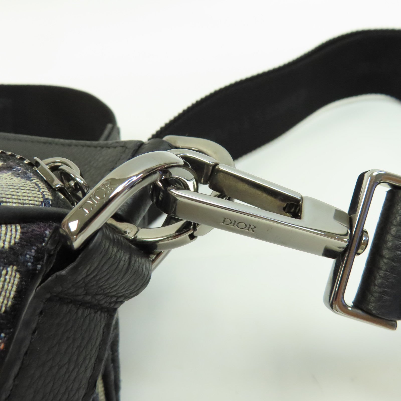 Dior 帆布/皮革Mini Rollen Messenger Bag銀扣手挽肩背兩用袋黑色