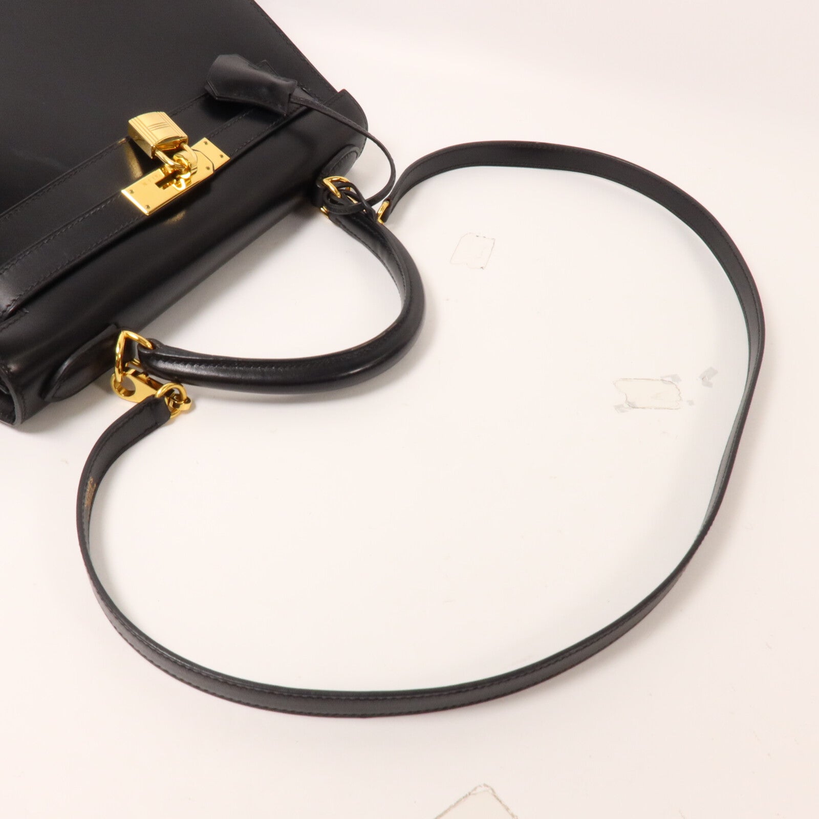 HERMES Box Calf皮革Kelly 28手挽肩背兩用袋Noir