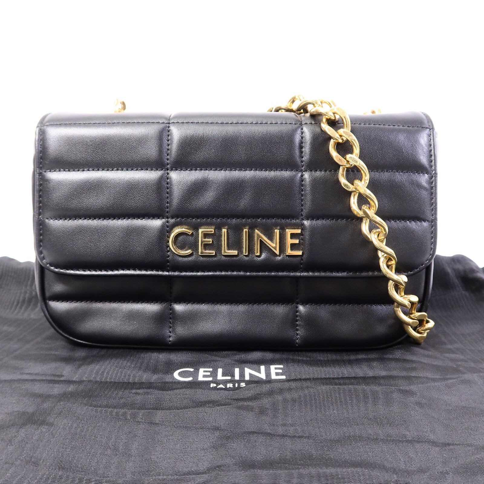 CELINE 羊皮皮革Matelasse Bag鏈帶肩背袋