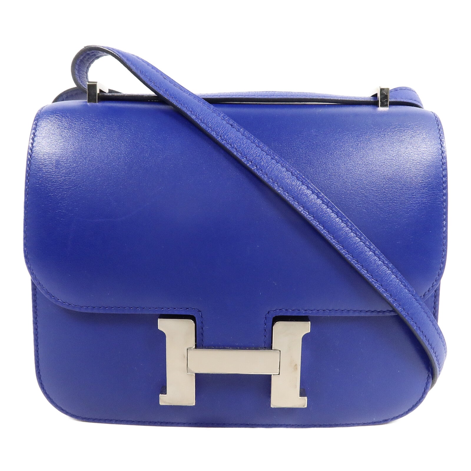 HERMES Tadelakt皮革Constance Mini肩背袋Bleu Electrique