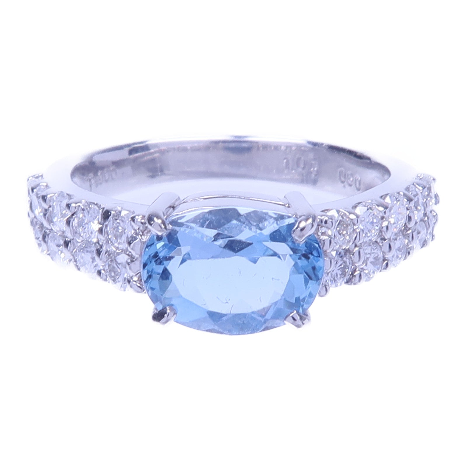 JEWELRY 【激減優惠】PT900鉑金Aquamarine Diamond Ring藍晶/鑽石戒指US#5.25