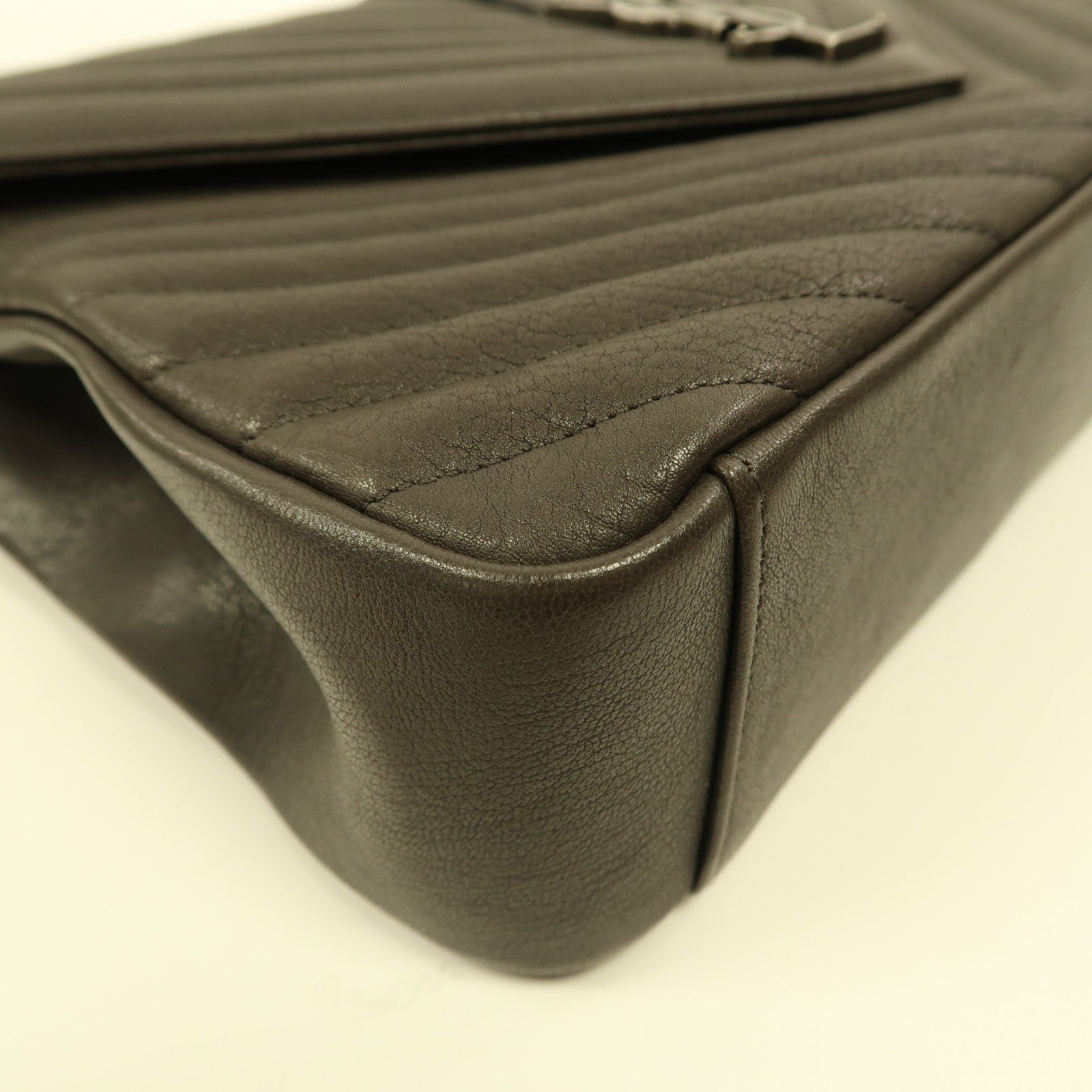 SAINT LAURENT 牛皮皮革Chain Shoulder銀扣手挽肩背兩用袋灰色