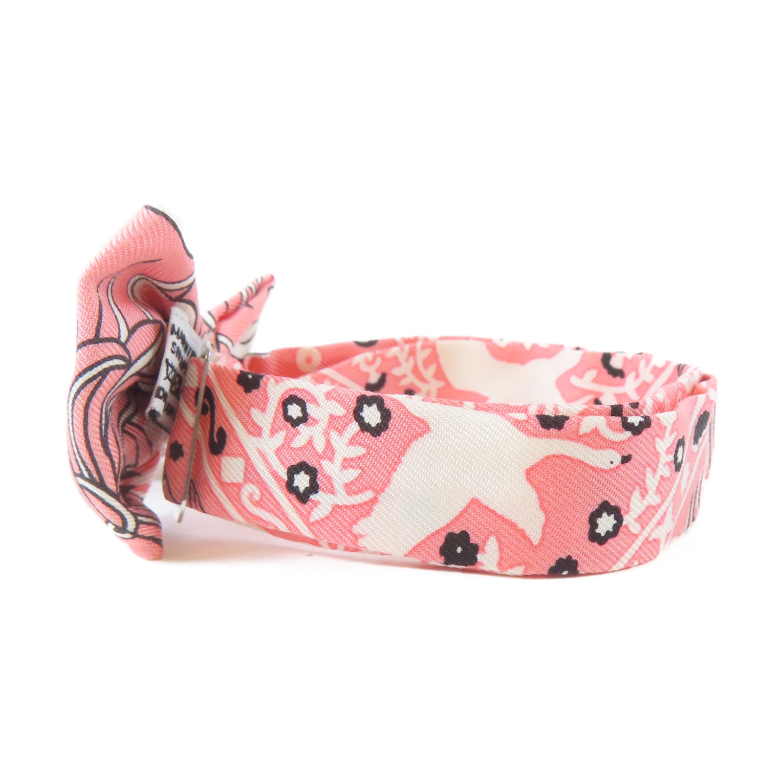 HERMES 絲質Mini Ribbon Bow領帶粉紅色