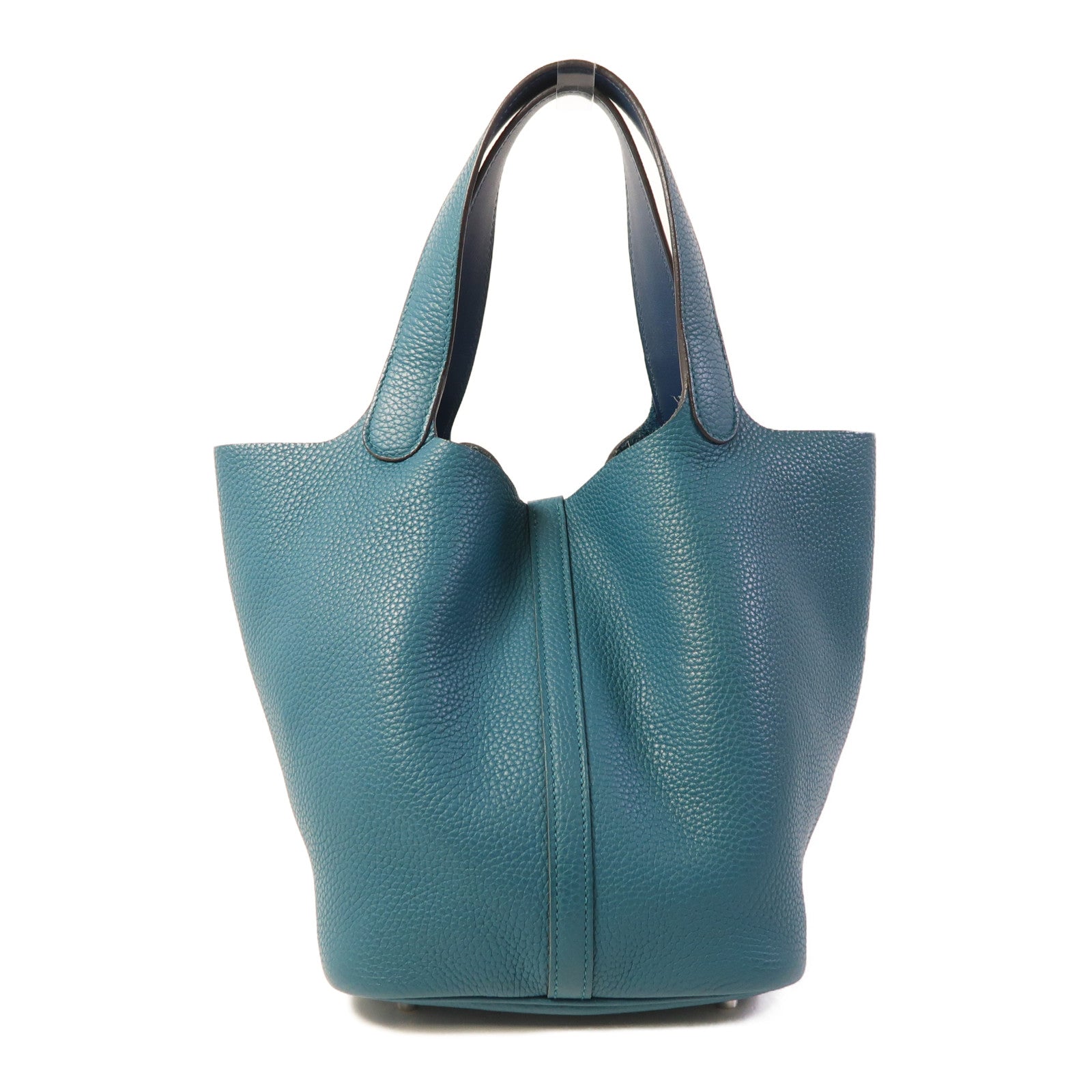 HERMES 皮革Picotin MM銀扣手挽袋Vert Bosphore