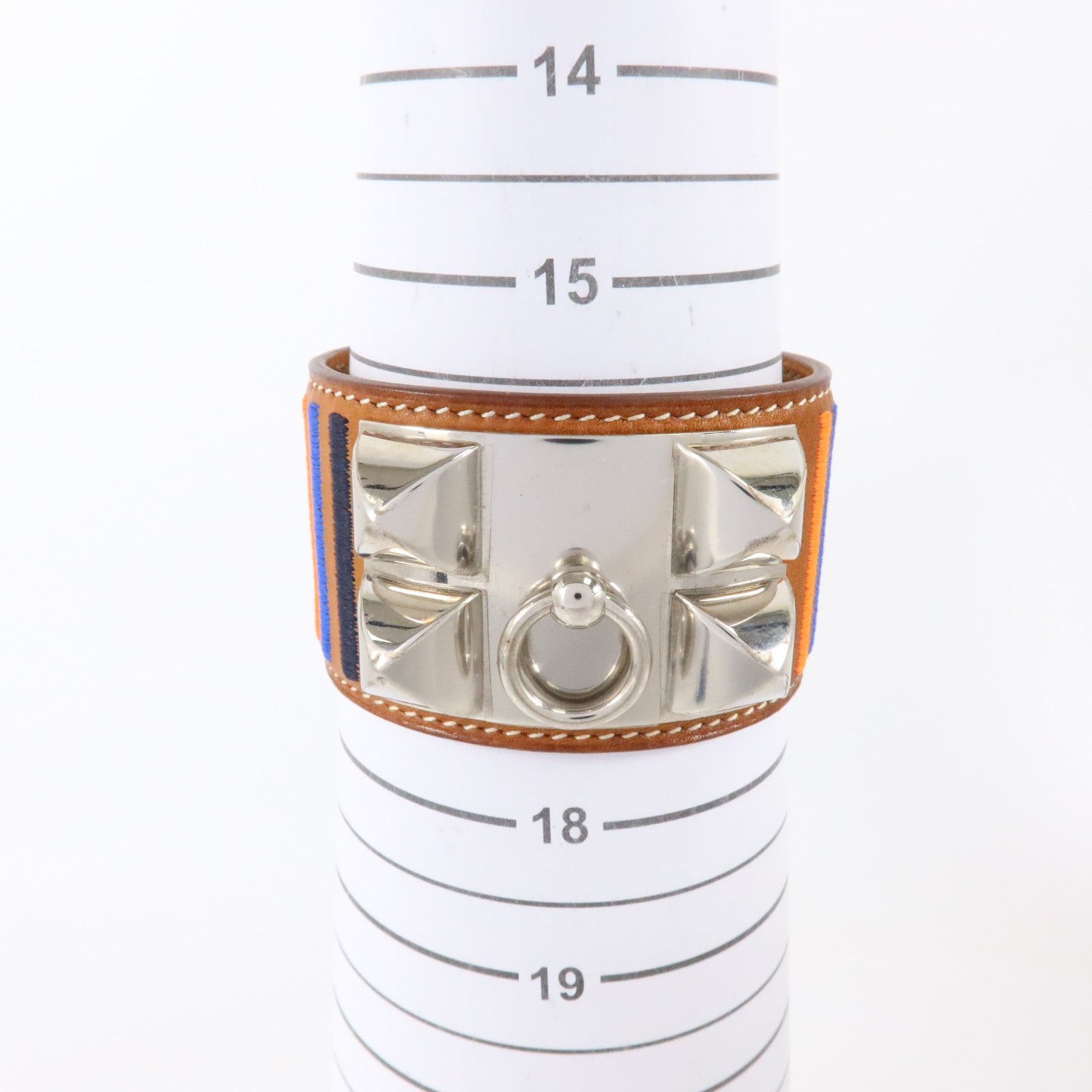 HERMES Swift皮革/金屬Collier De Chien Bracelet銀扣手鏈