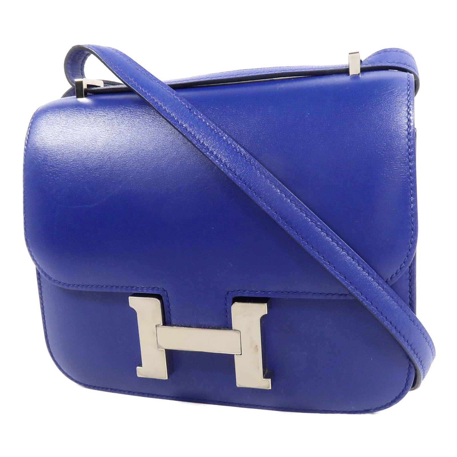 HERMES Tadelakt皮革Constance Mini肩背袋Bleu Electrique