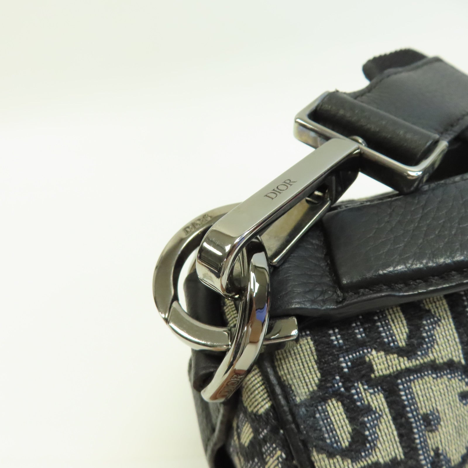 Dior 帆布/皮革Mini Rollen Messenger Bag銀扣手挽肩背兩用袋黑色