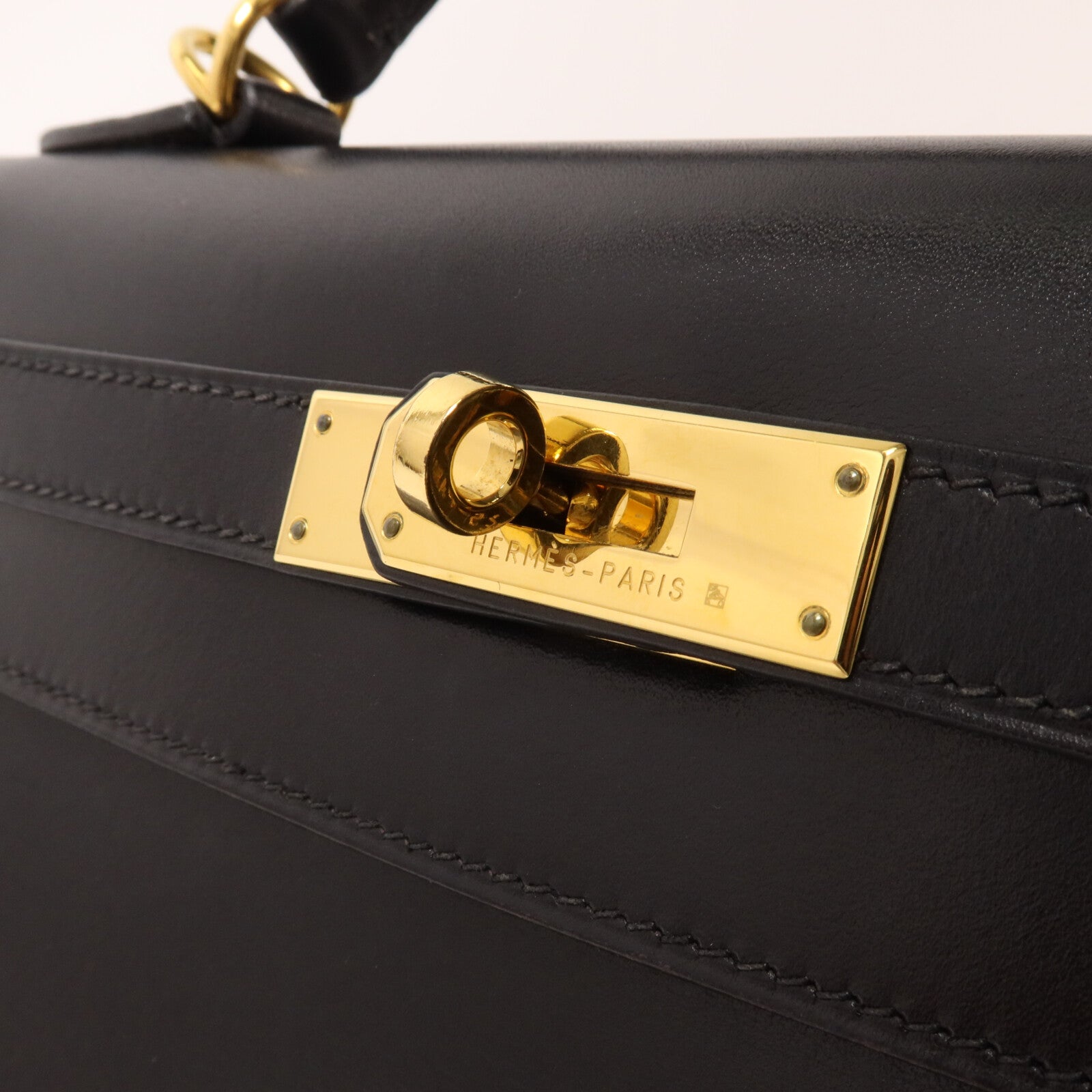 HERMES Box Calf皮革Kelly 28手挽肩背兩用袋Noir