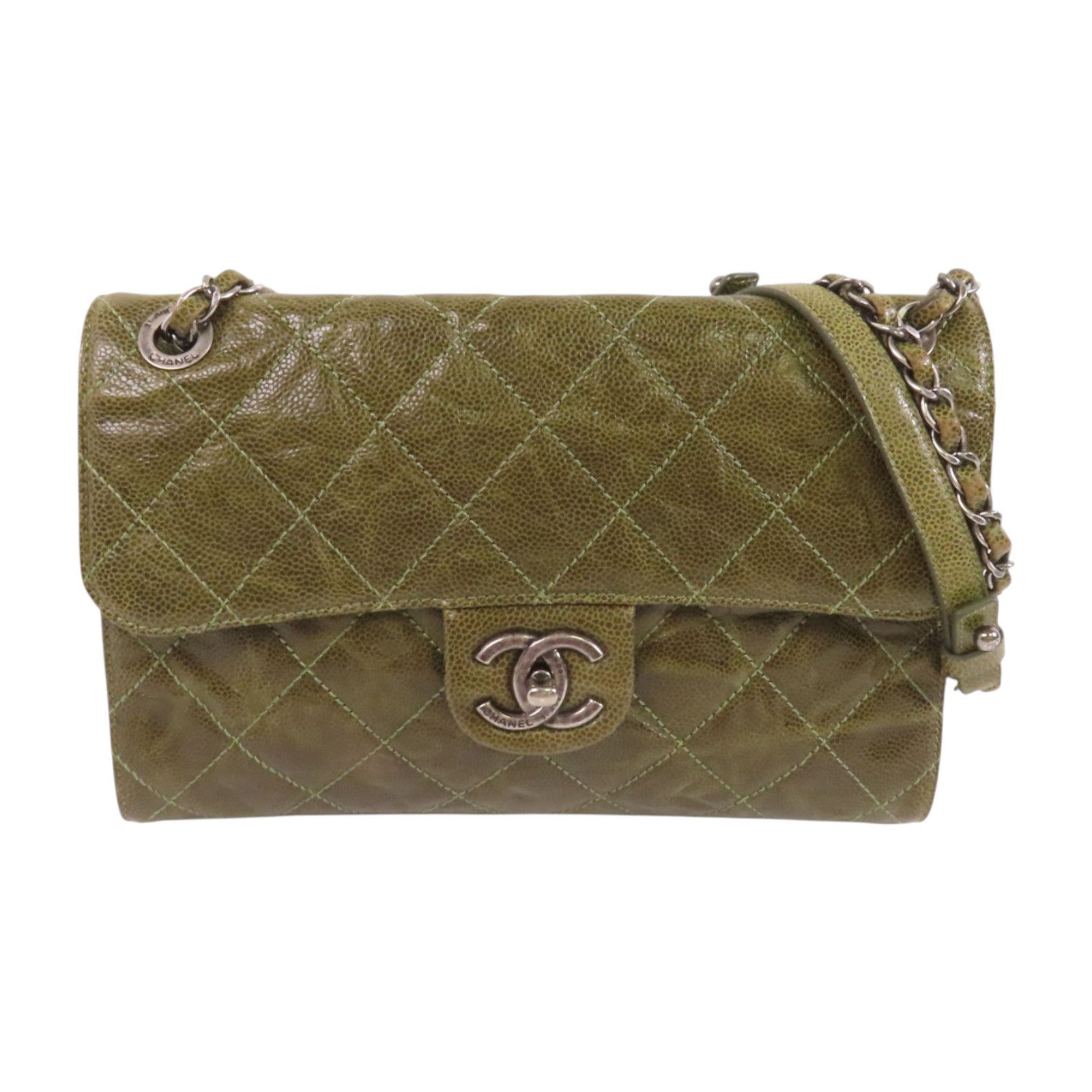 CHANEL 牛皮皮革Shoulder Bag銀扣鏈帶肩背袋