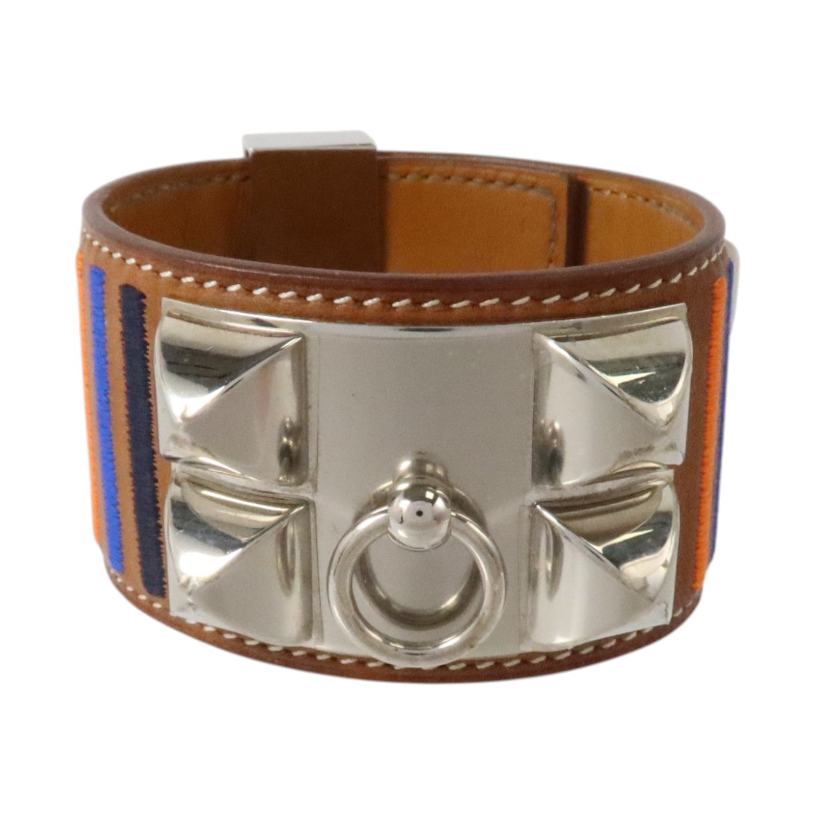 HERMES Swift皮革/金屬Collier De Chien Bracelet銀扣手鏈