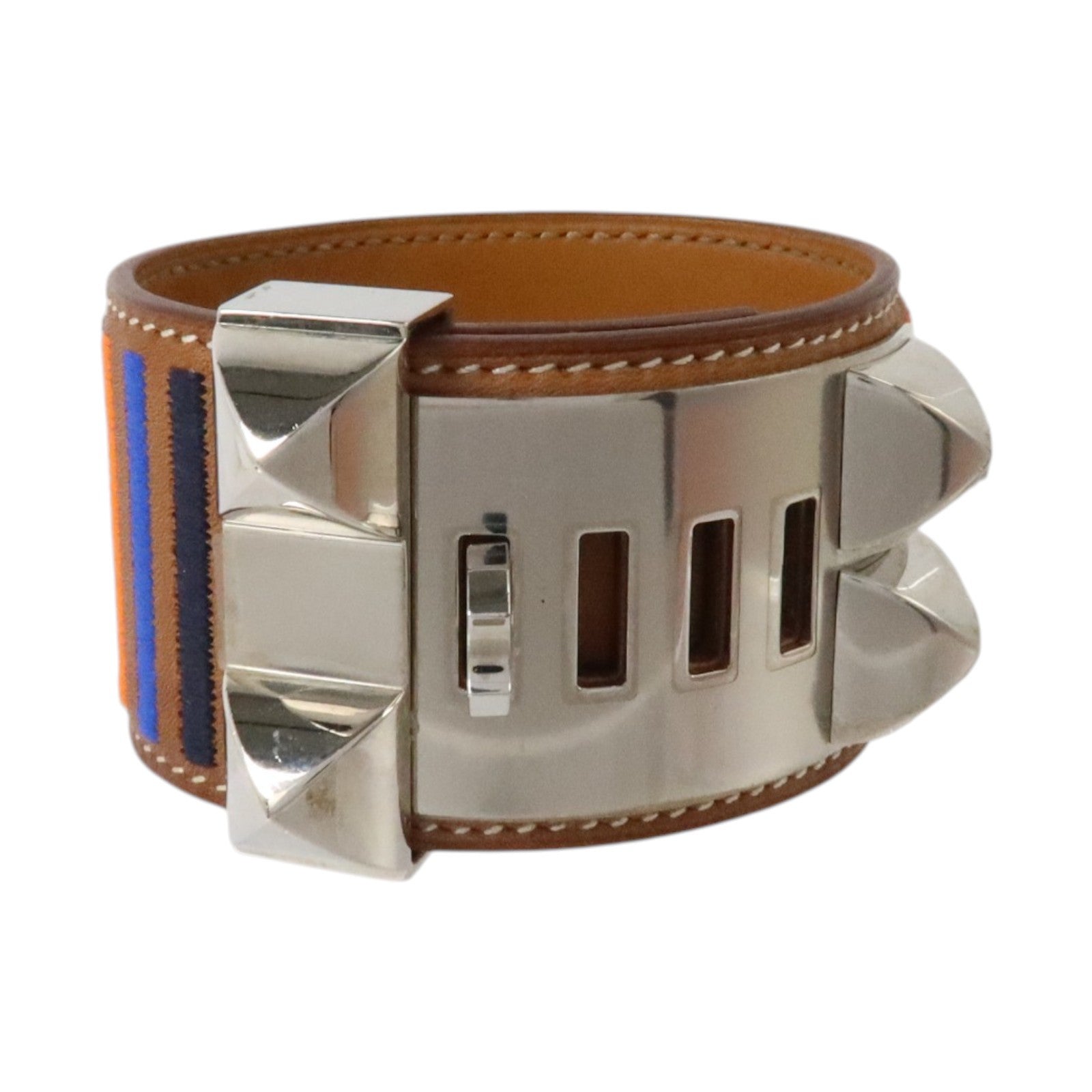 HERMES Swift皮革/金屬Collier De Chien Bracelet銀扣手鏈